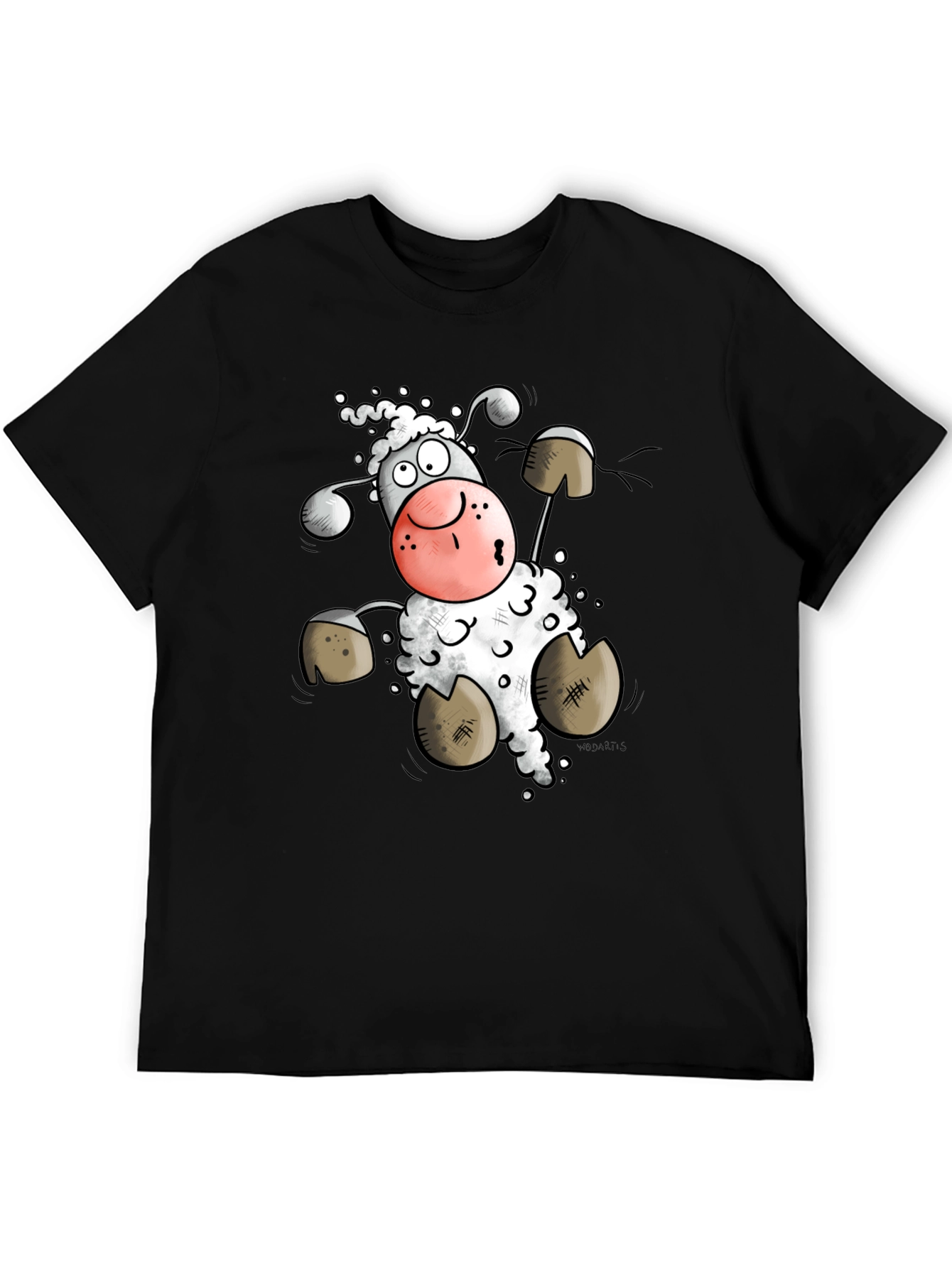 Cartoon Sheep Graphic Tee - Black