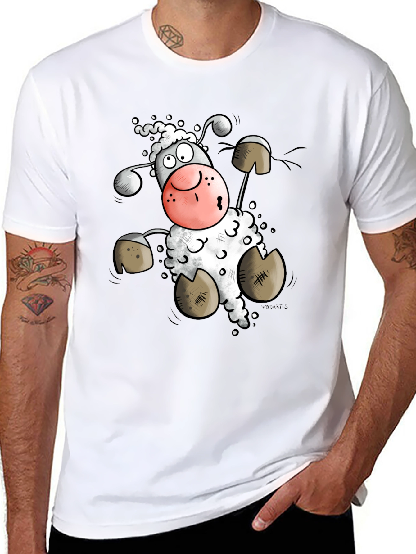 Cartoon Sheep Graphic Tee - Black