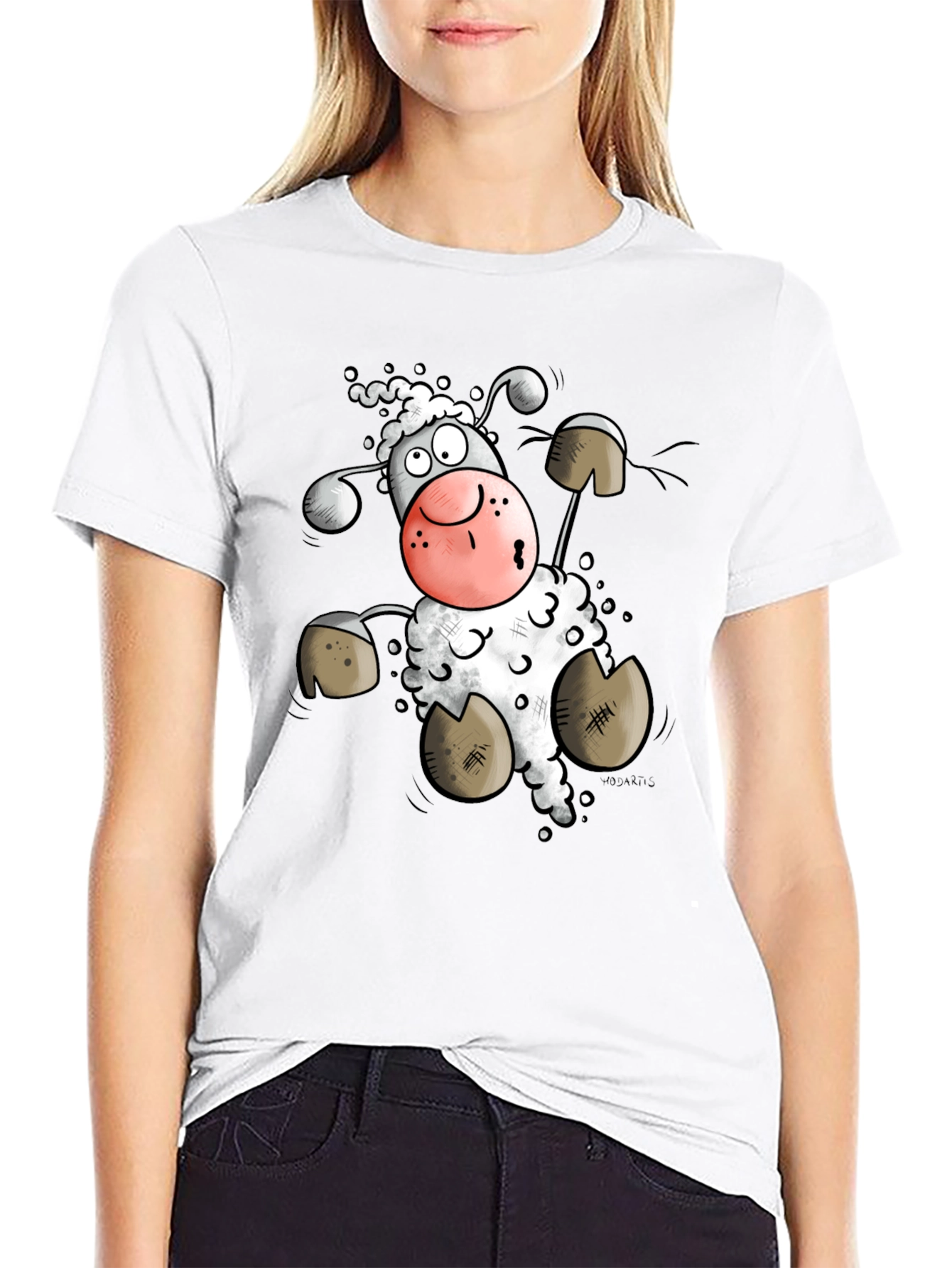 Cartoon Sheep Graphic Tee - Black
