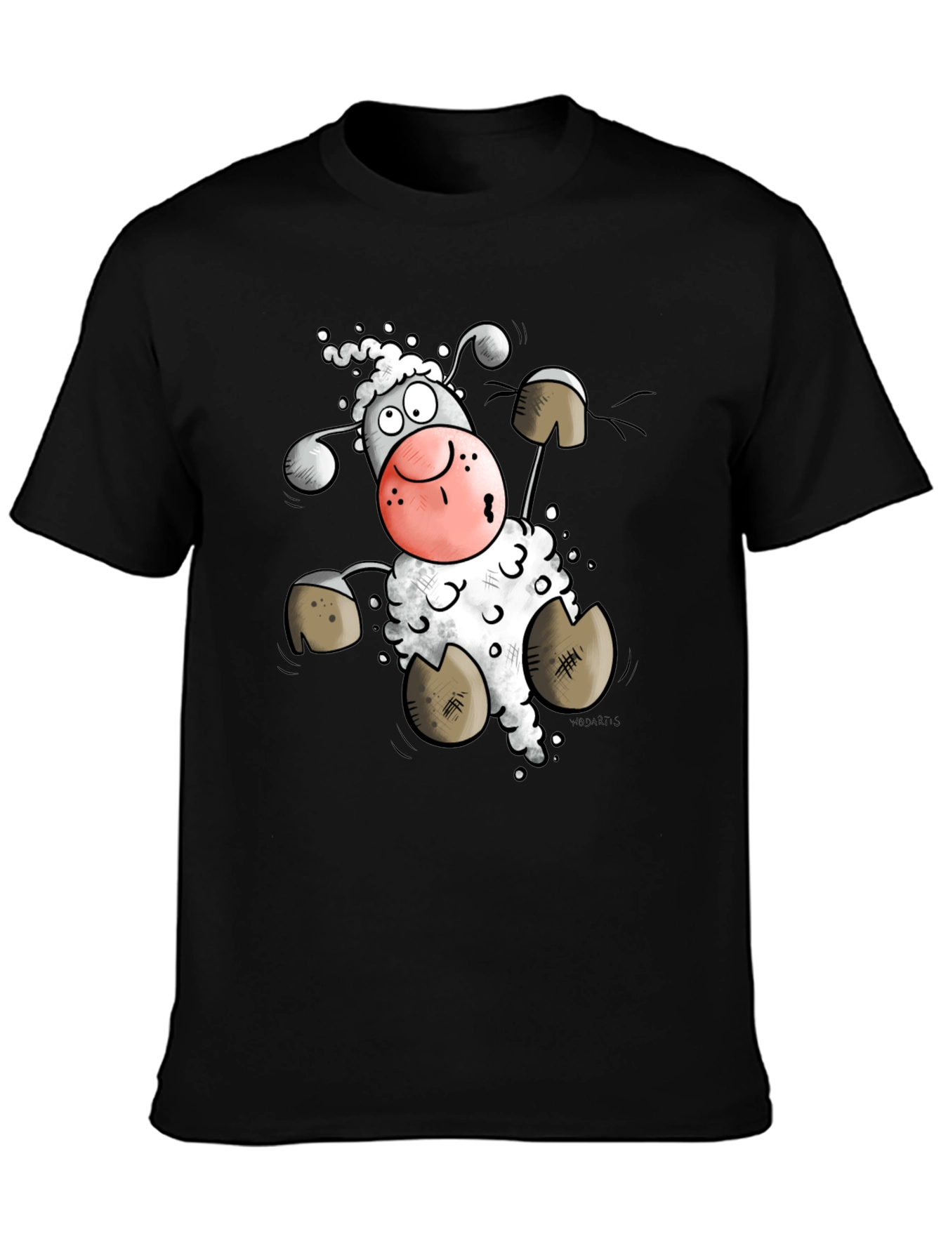 Cartoon Sheep Graphic Tee - Black