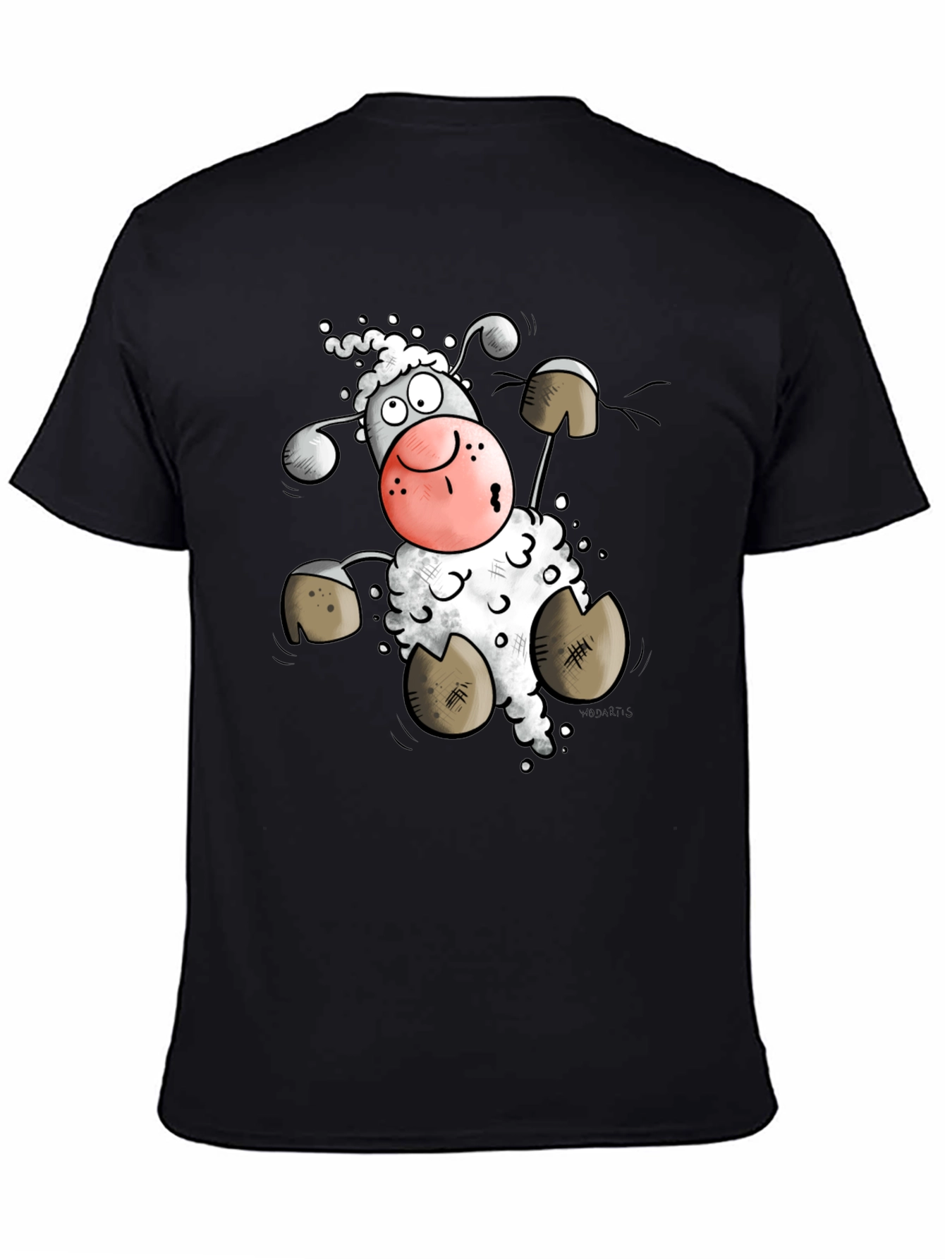 Cartoon Sheep Graphic Tee - Black