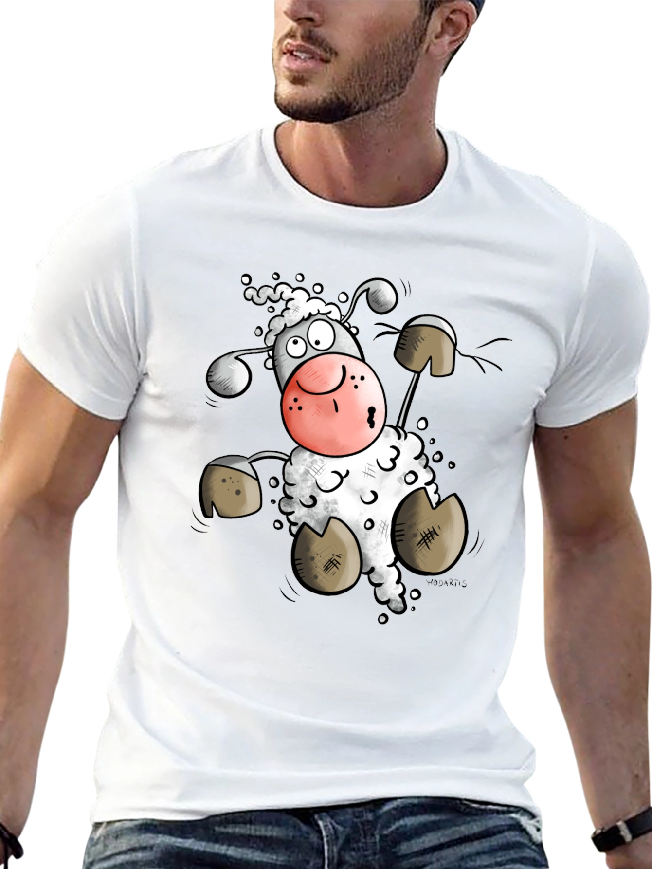 Cartoon Sheep Graphic Tee - Black