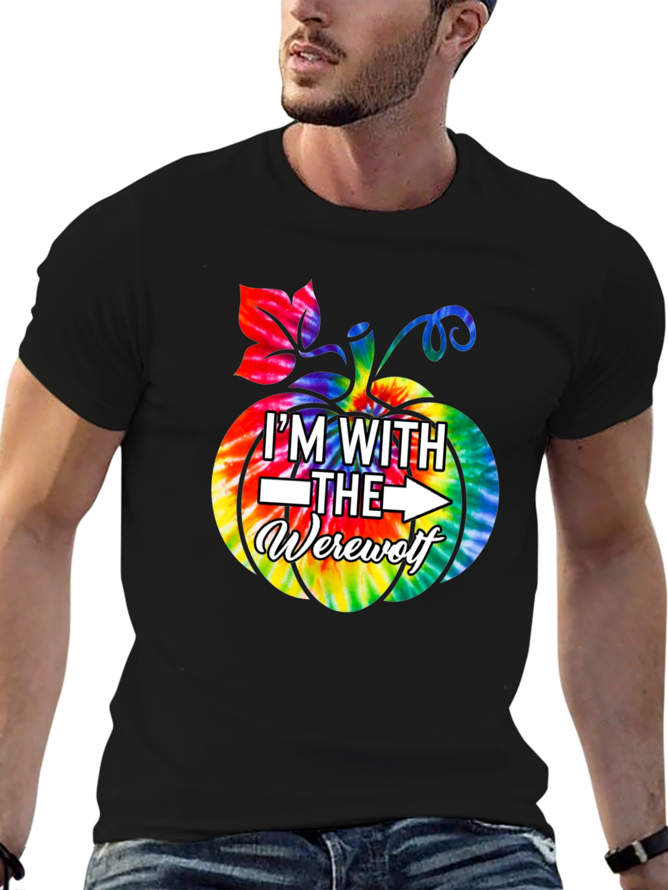 Im With The Werewolf Tie Dye Pumpkin Graphic Tee