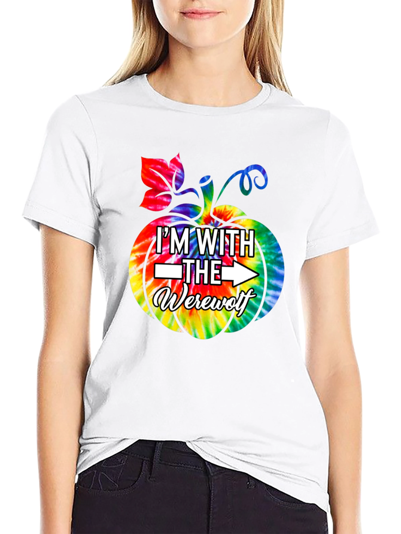 Im With The Werewolf Tie Dye Pumpkin Graphic Tee