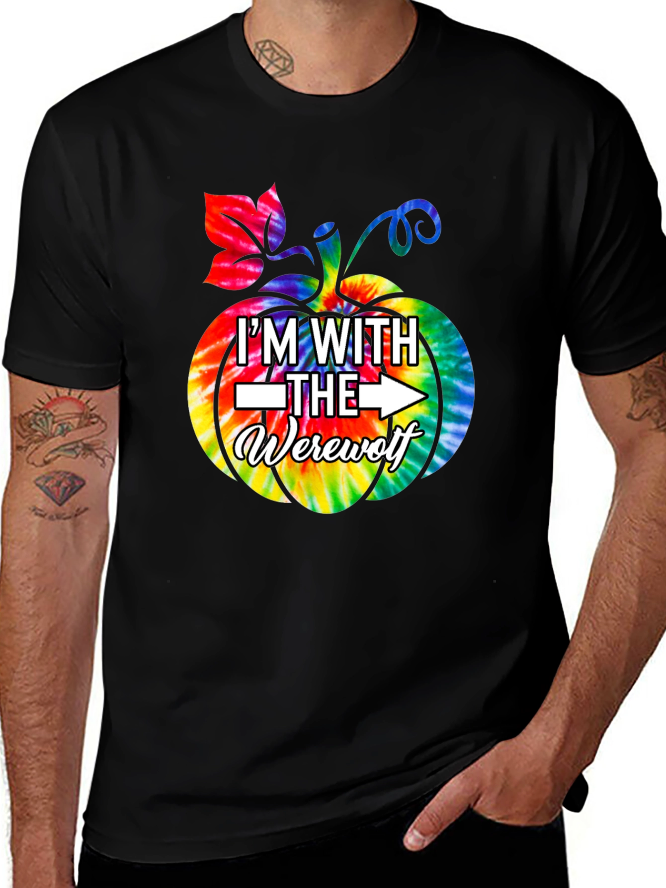 Im With The Werewolf Tie Dye Pumpkin Graphic Tee
