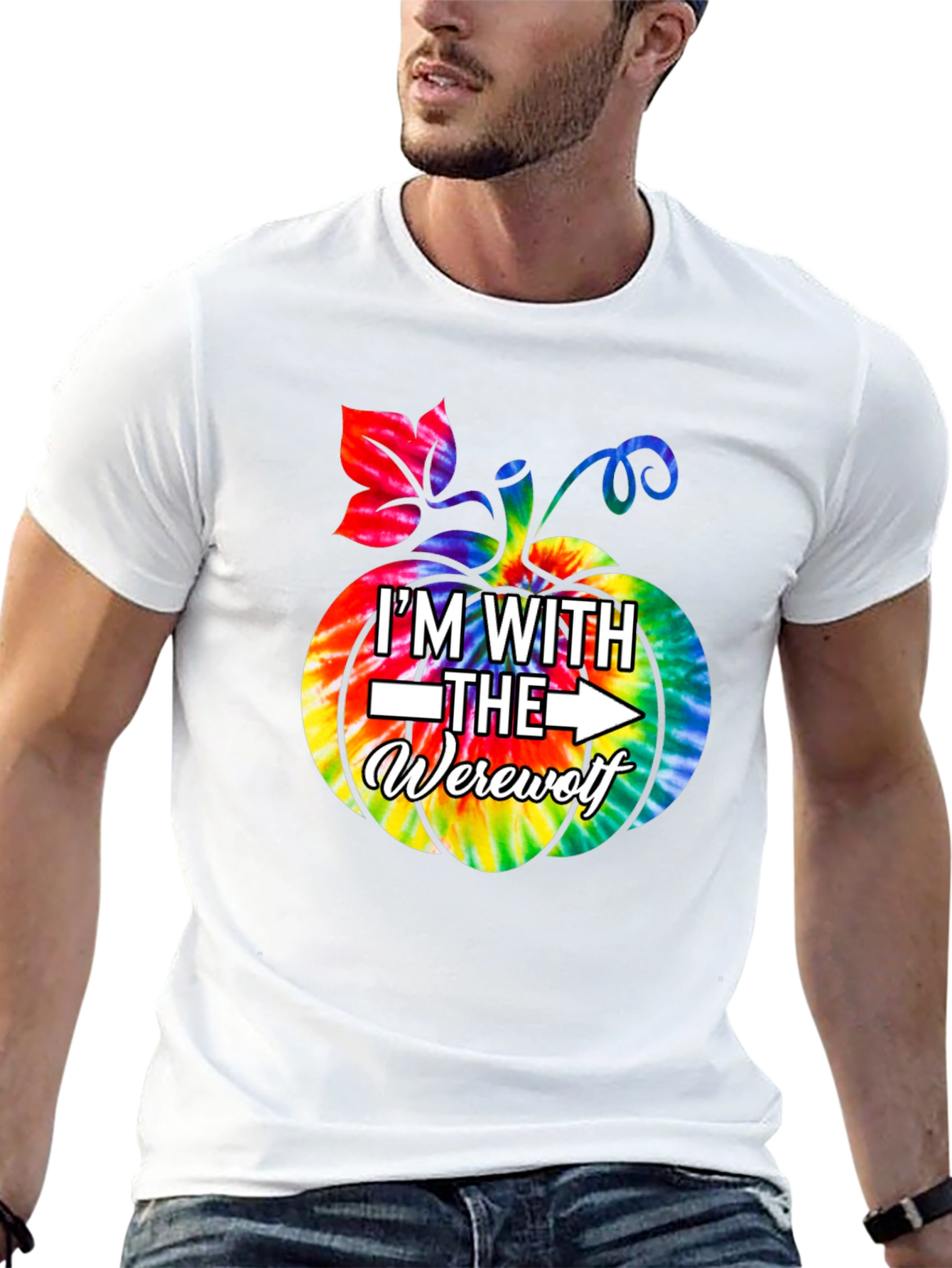 Im With The Werewolf Tie Dye Pumpkin Graphic Tee