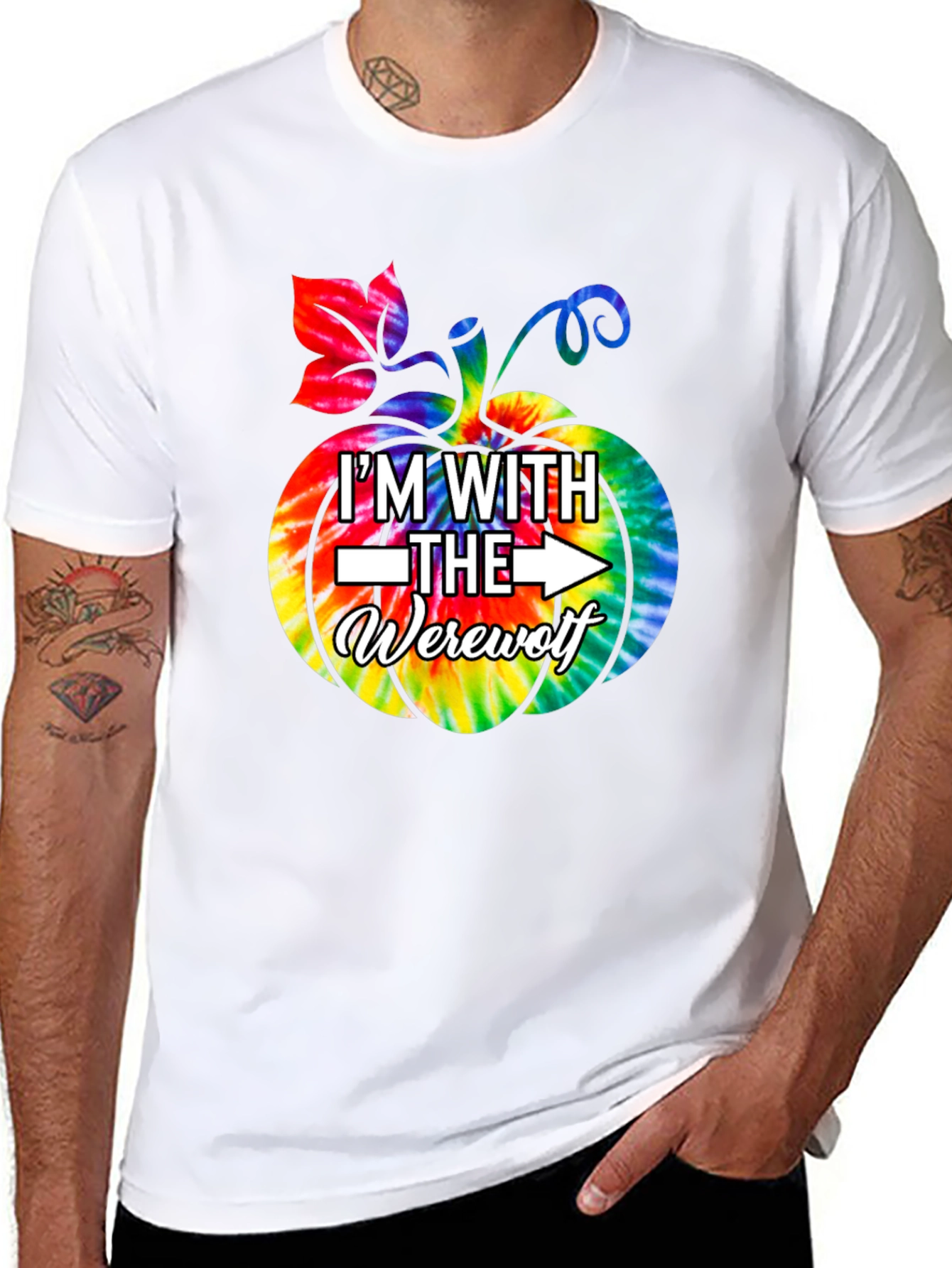 Im With The Werewolf Tie Dye Pumpkin Graphic Tee