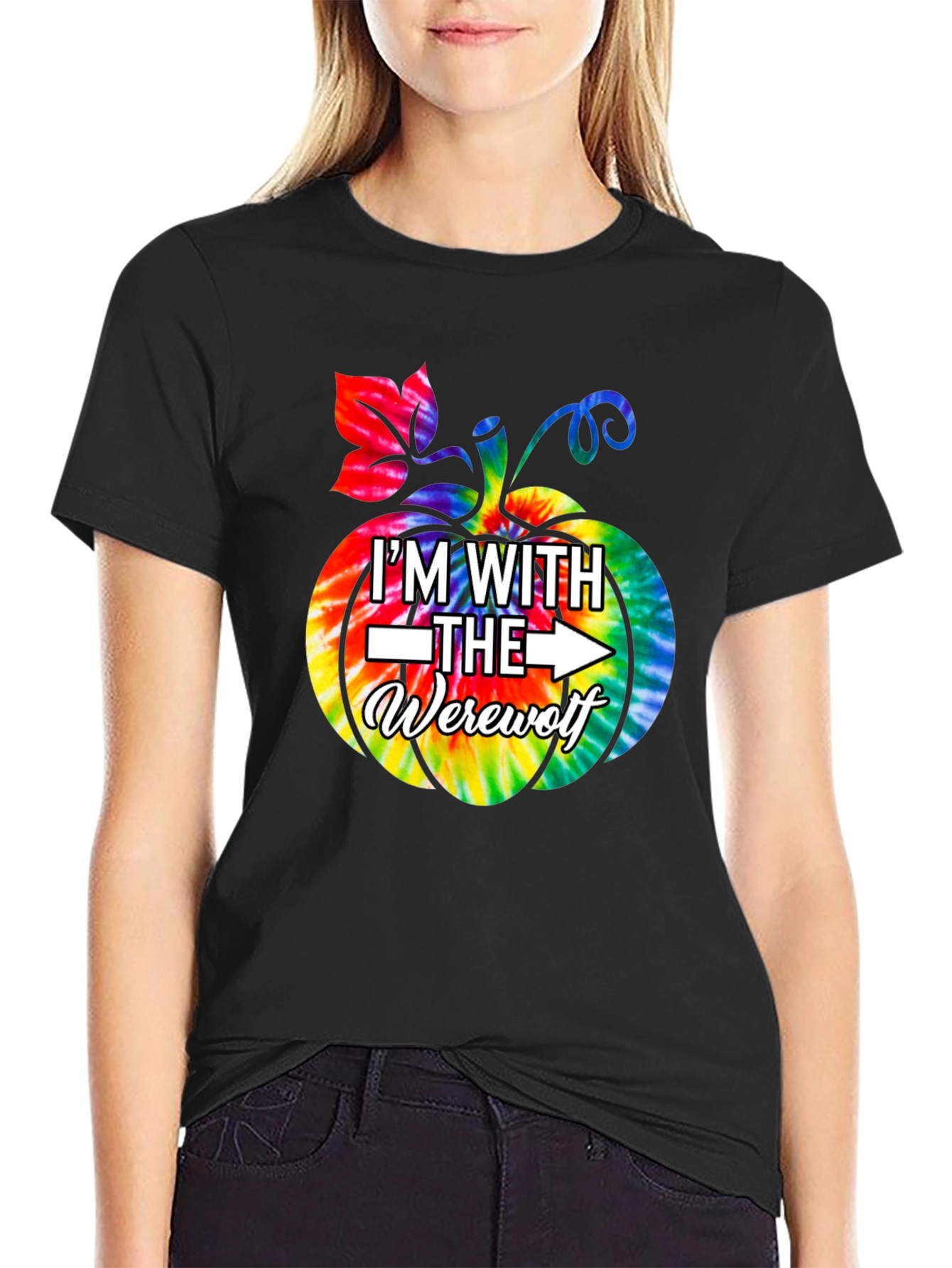 Im With The Werewolf Tie Dye Pumpkin Graphic Tee