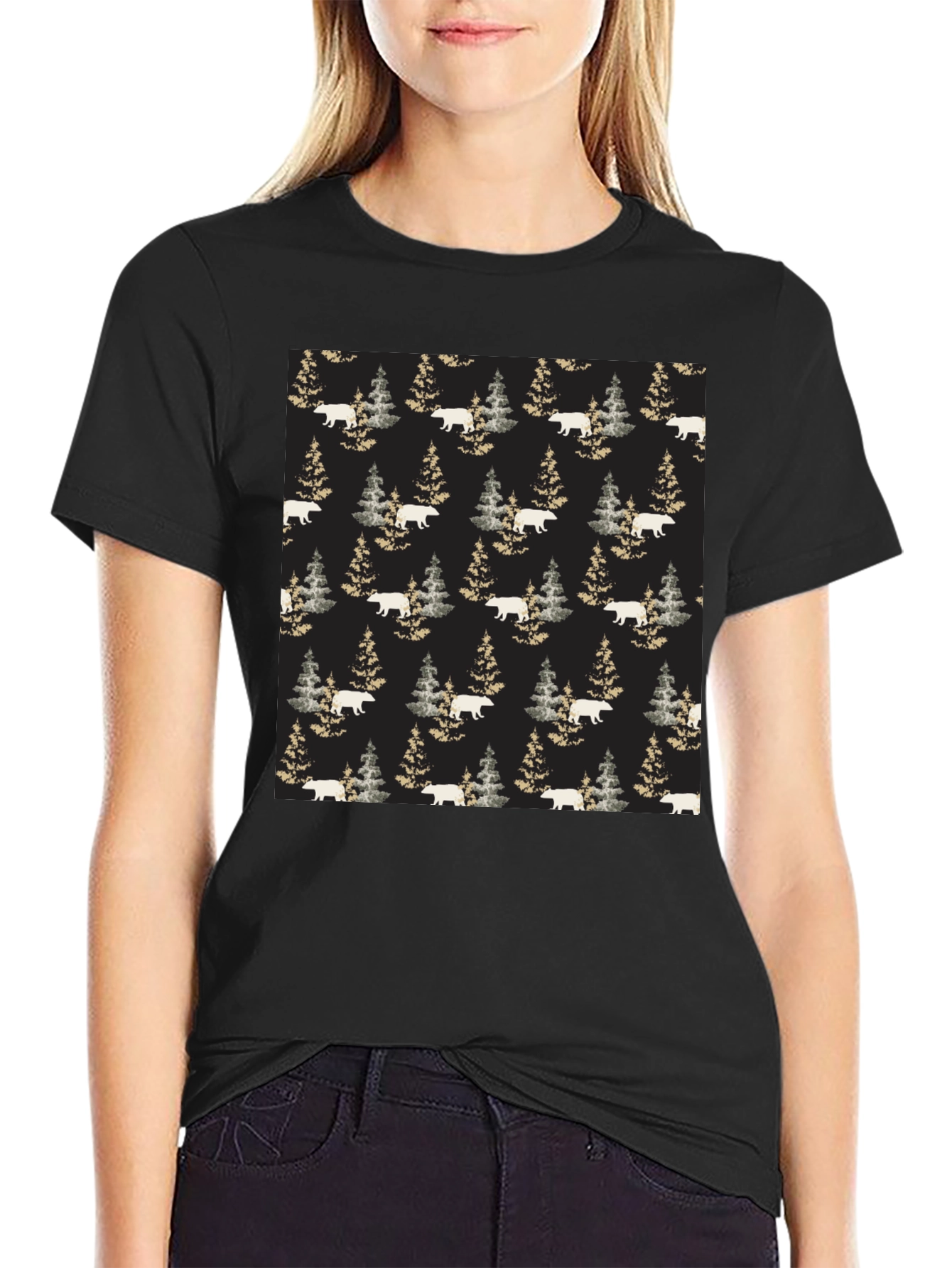 Bear & Pine Tree Pattern T-Shirt