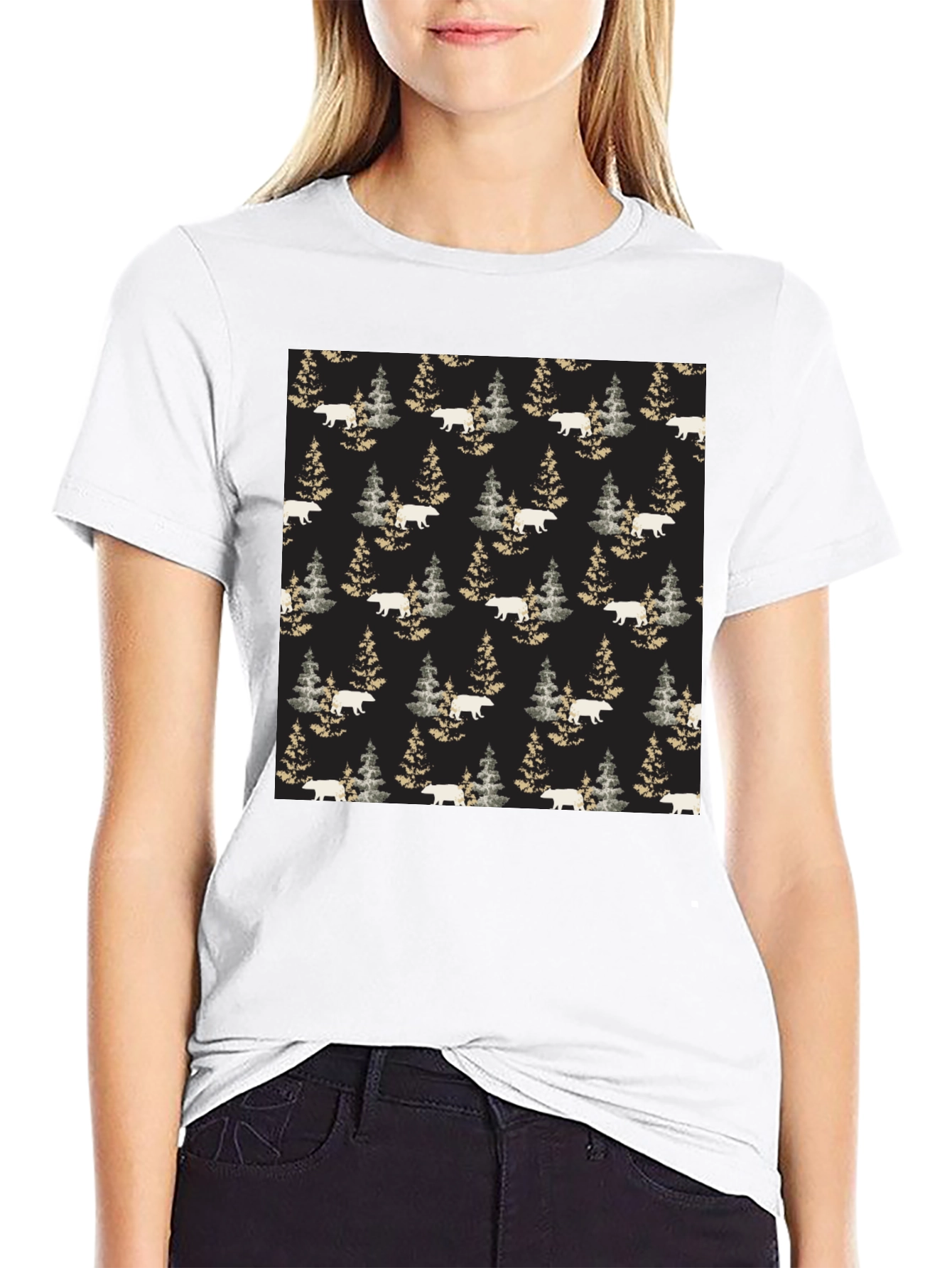 Bear & Pine Tree Pattern T-Shirt