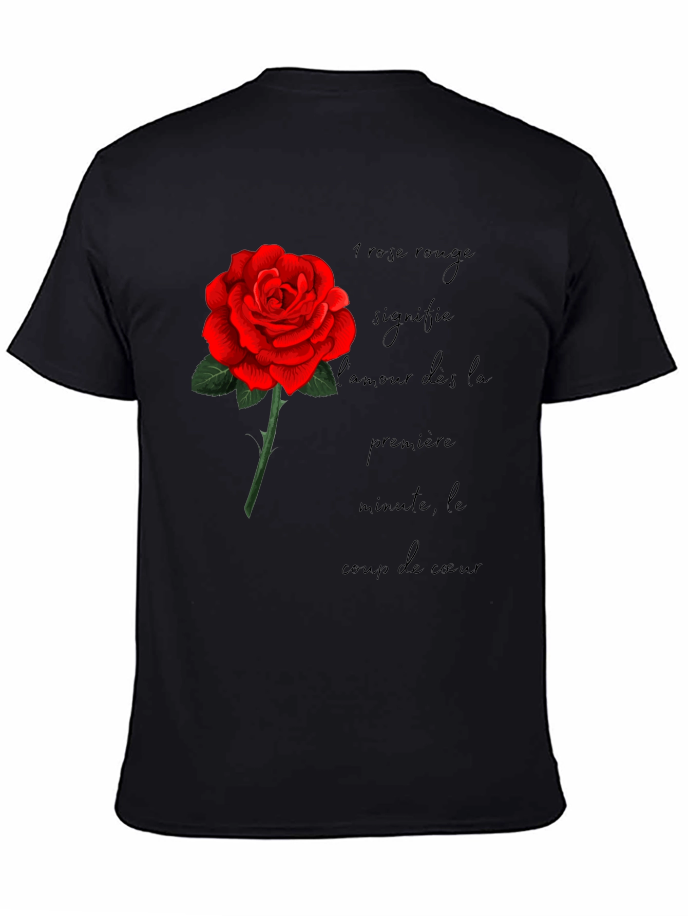 Red Rose Love Graphic Black T-Shirt