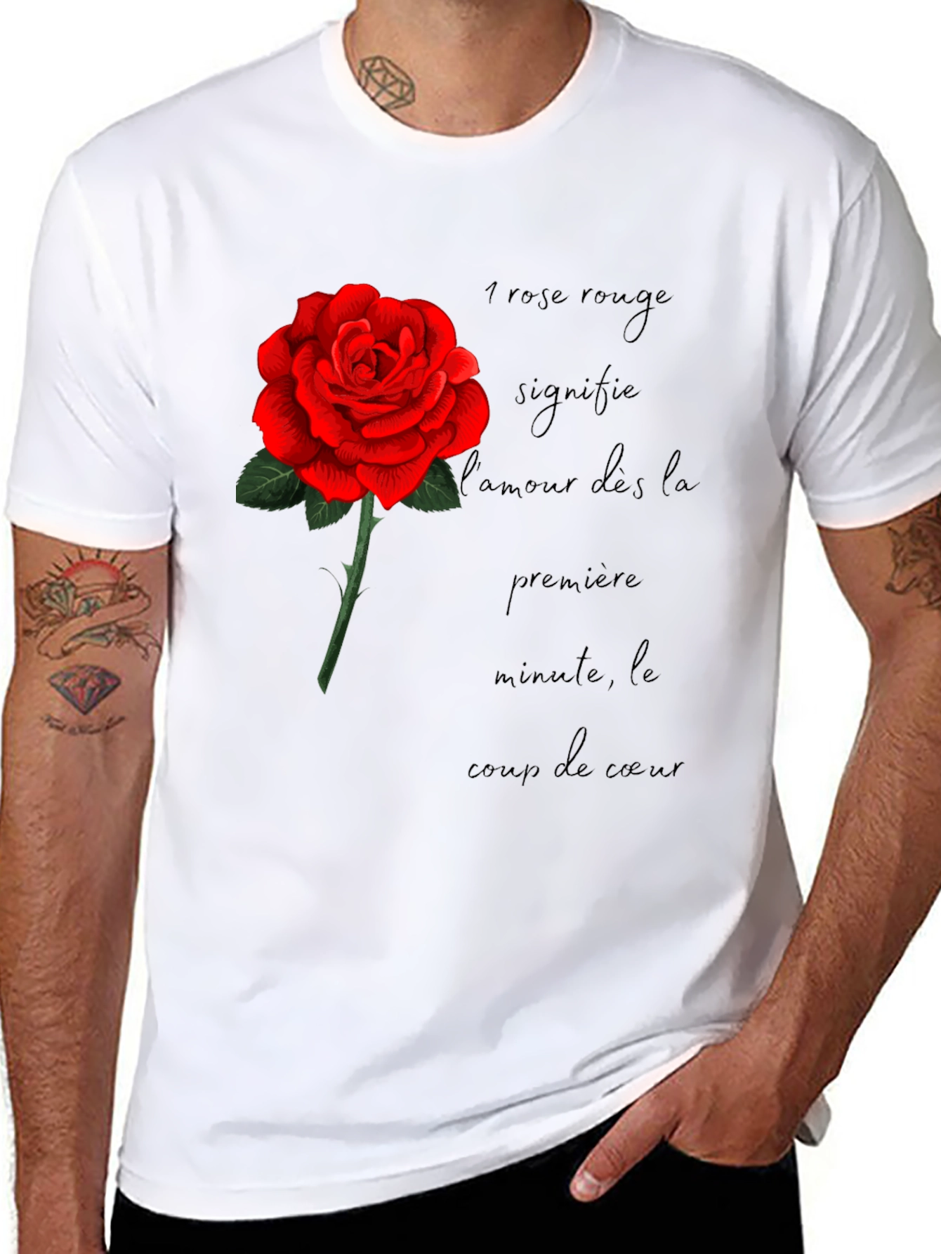 Red Rose Love Graphic Black T-Shirt