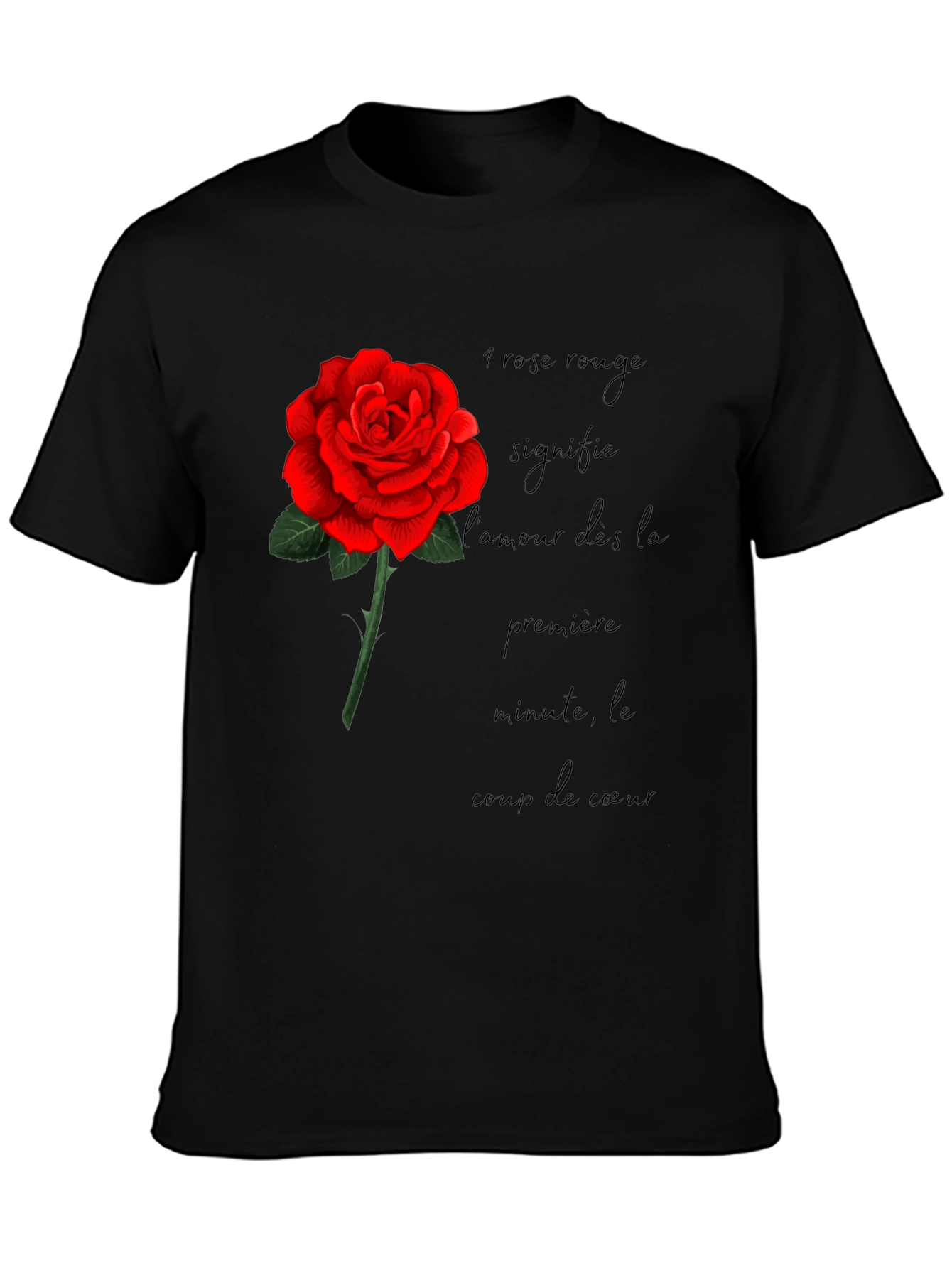 Red Rose Love Graphic Black T-Shirt