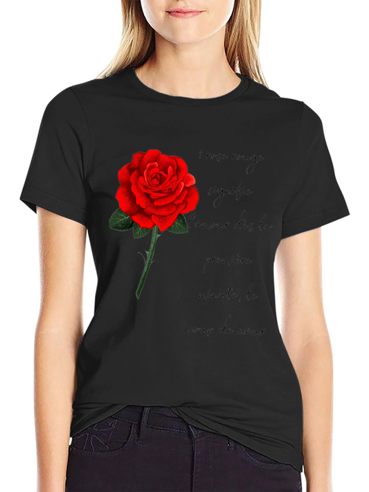 Red Rose Love Graphic Black T-Shirt