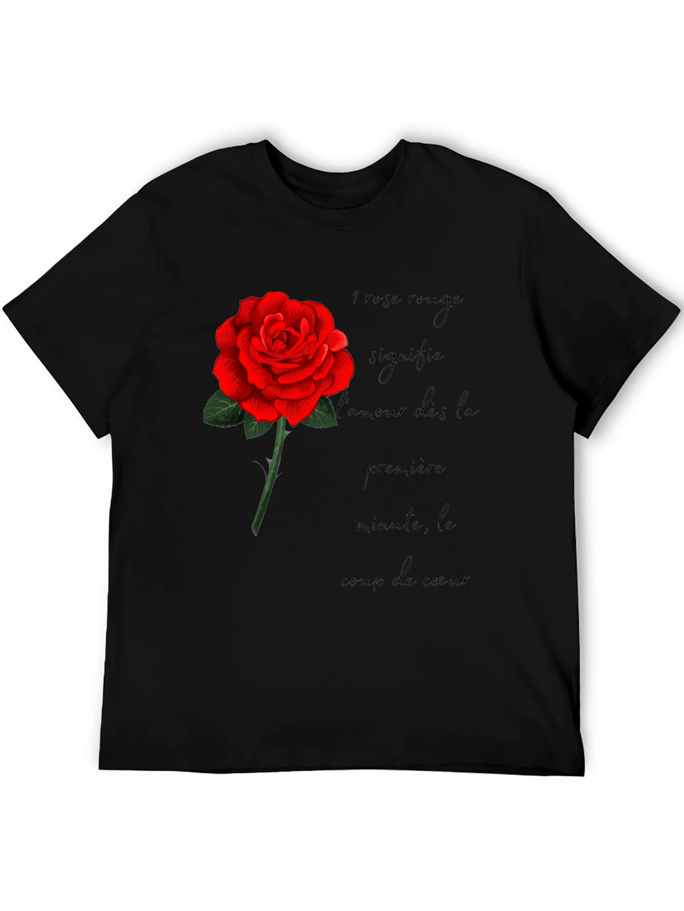 Red Rose Love Graphic Black T-Shirt