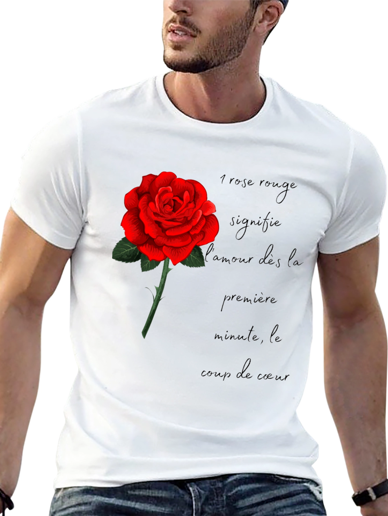 Red Rose Love Graphic Black T-Shirt