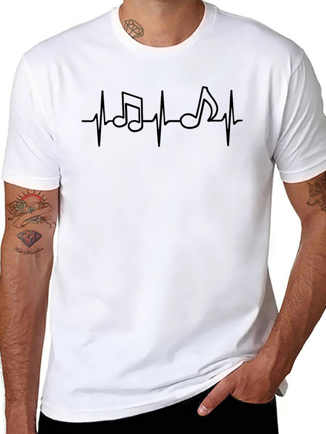 Music Heartbeat Graphic Tee - Black Casual Shirt