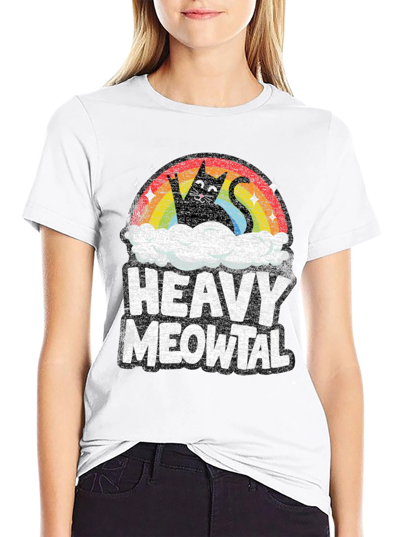 Heavy Meowtal T-Shirt Rocker Cat Rainbow