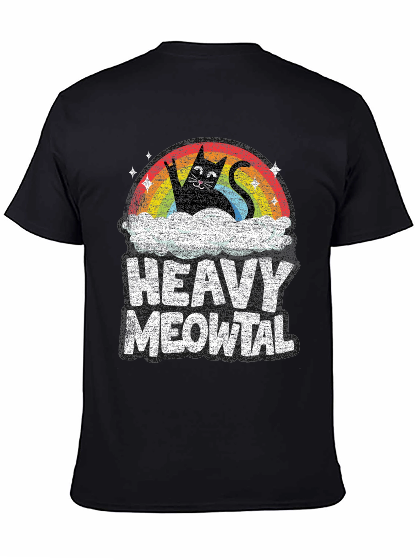 Heavy Meowtal T-Shirt Rocker Cat Rainbow