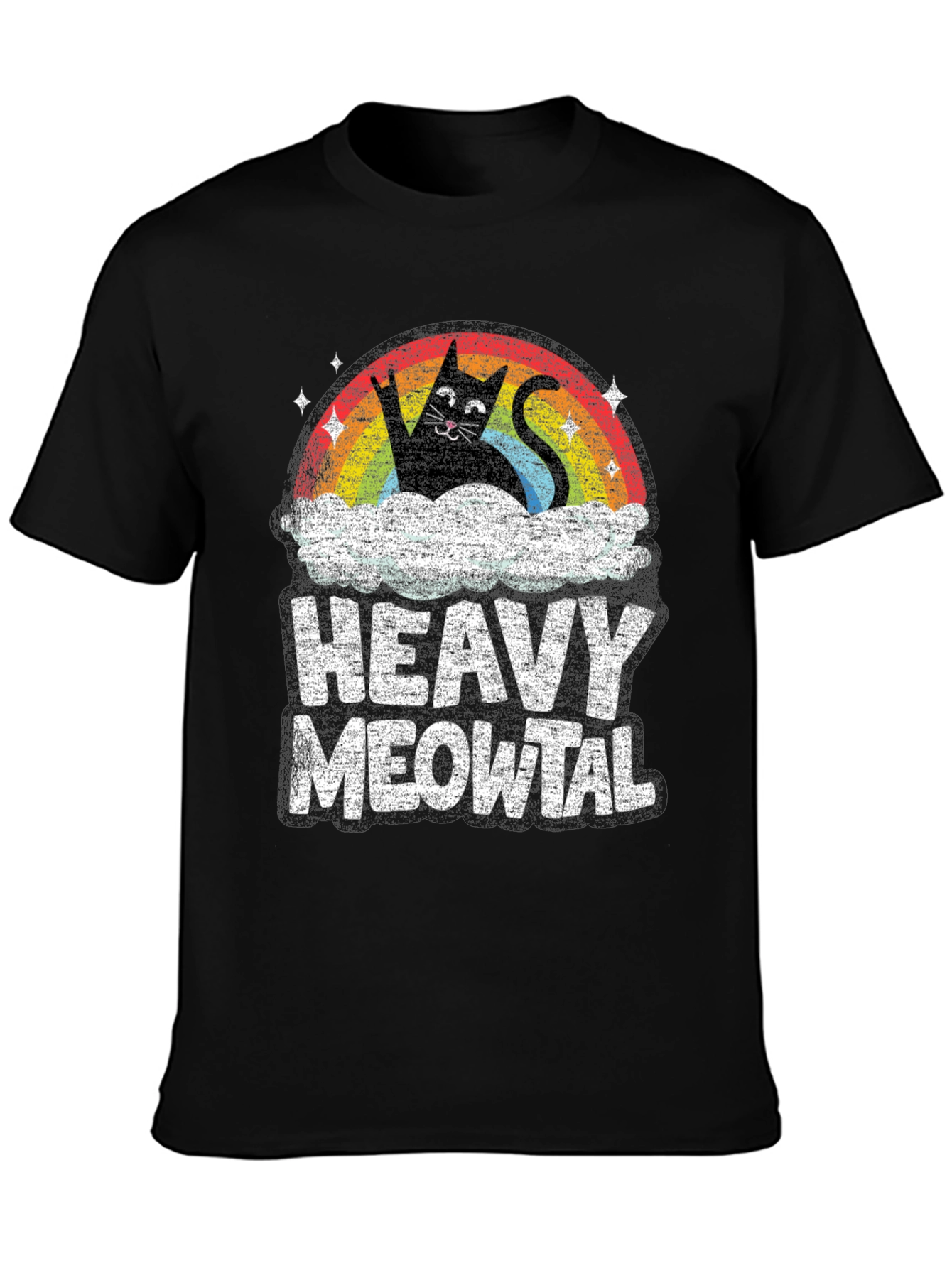 Heavy Meowtal T-Shirt Rocker Cat Rainbow