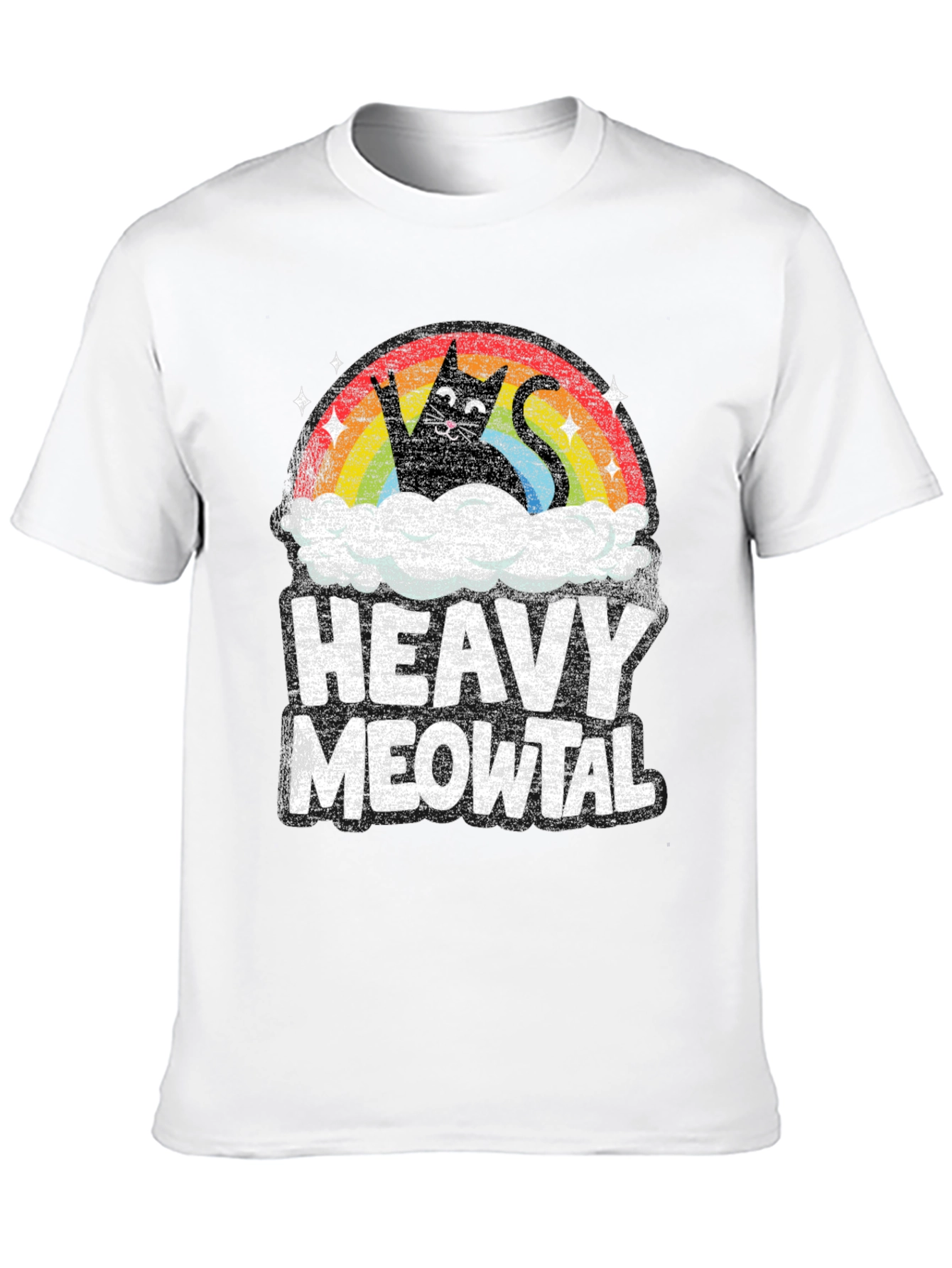 Heavy Meowtal T-Shirt Rocker Cat Rainbow