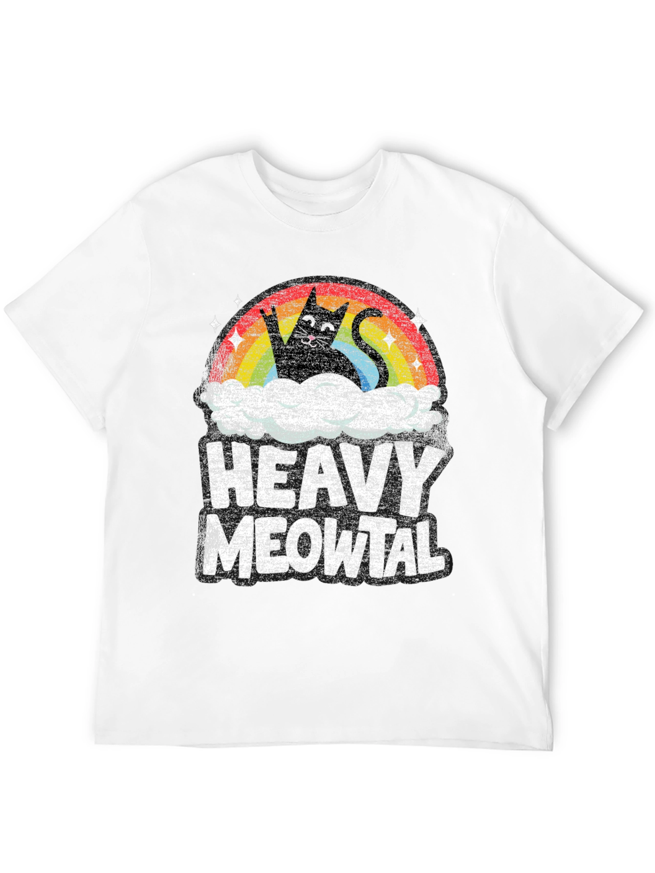 Heavy Meowtal T-Shirt Rocker Cat Rainbow