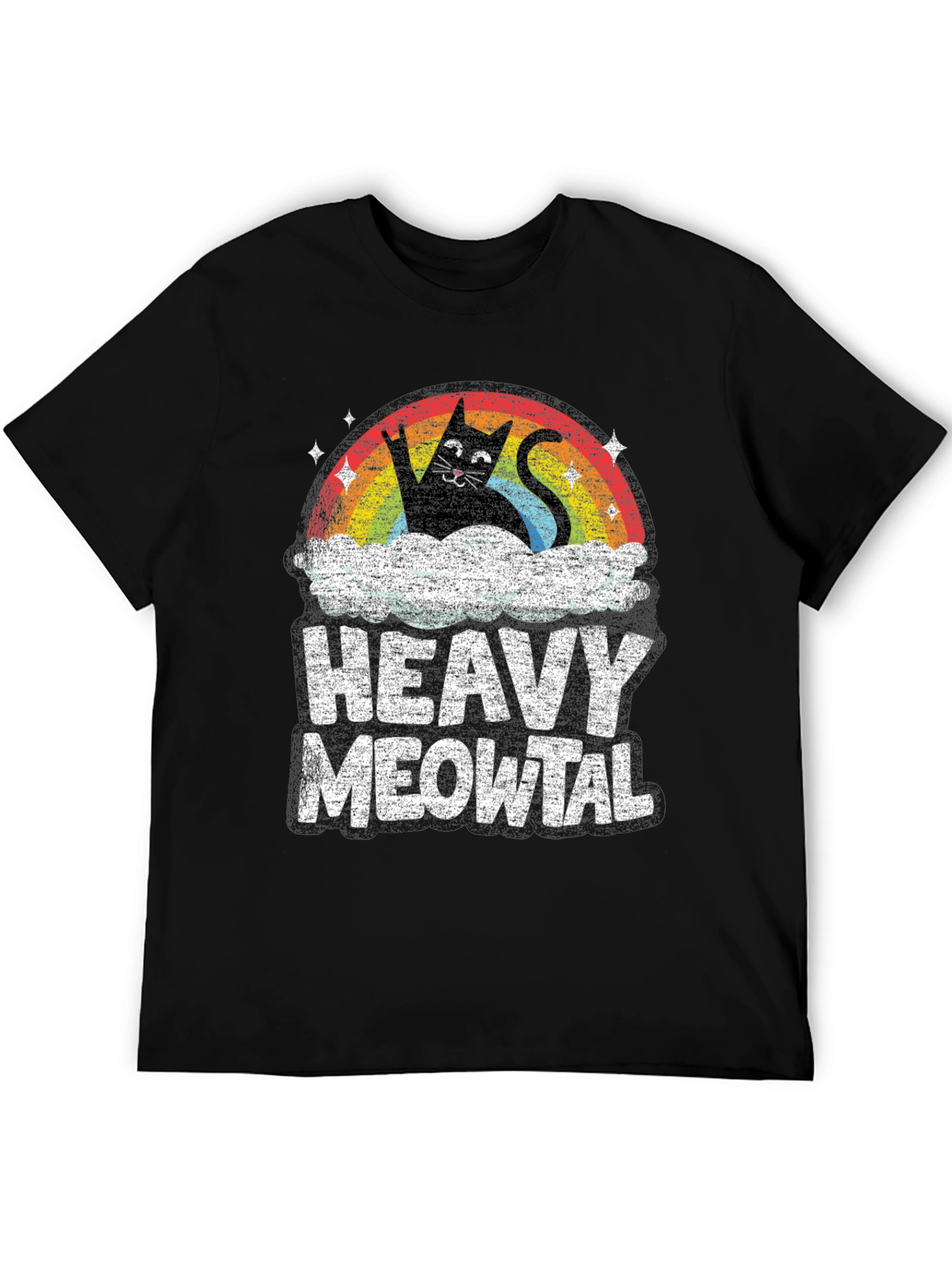 Heavy Meowtal T-Shirt Rocker Cat Rainbow