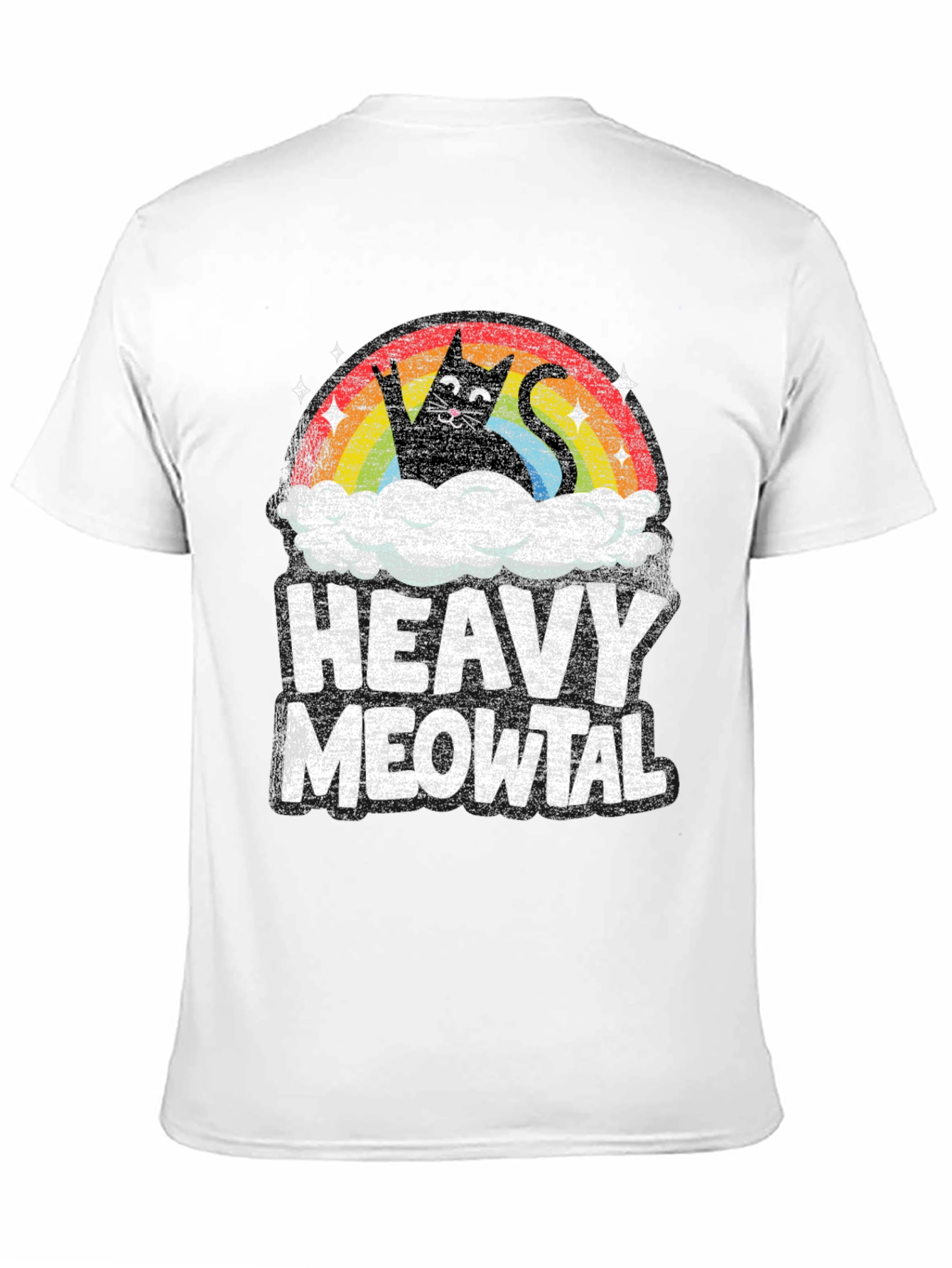 Heavy Meowtal T-Shirt Rocker Cat Rainbow
