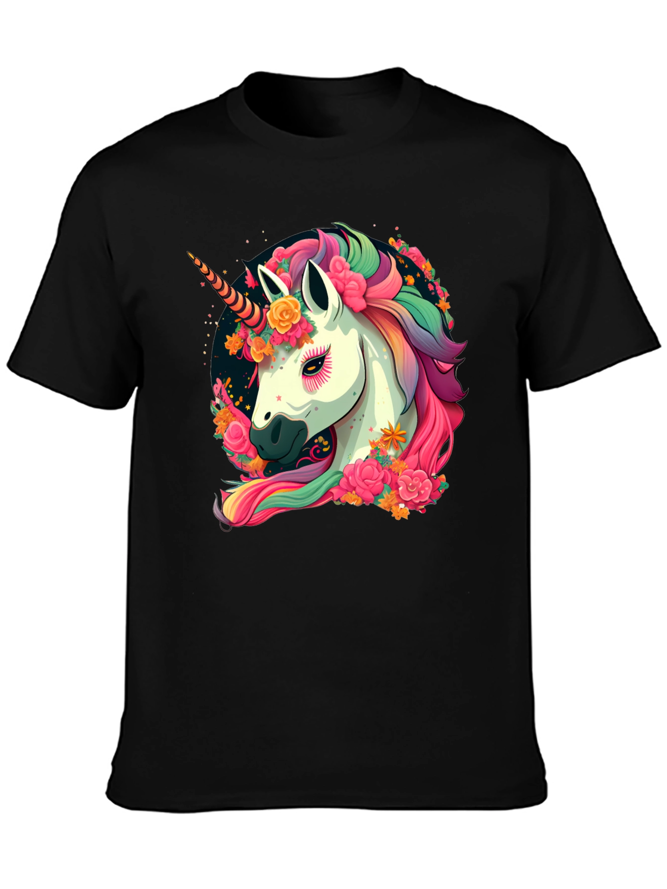 Unicorn Floral Black T-Shirt