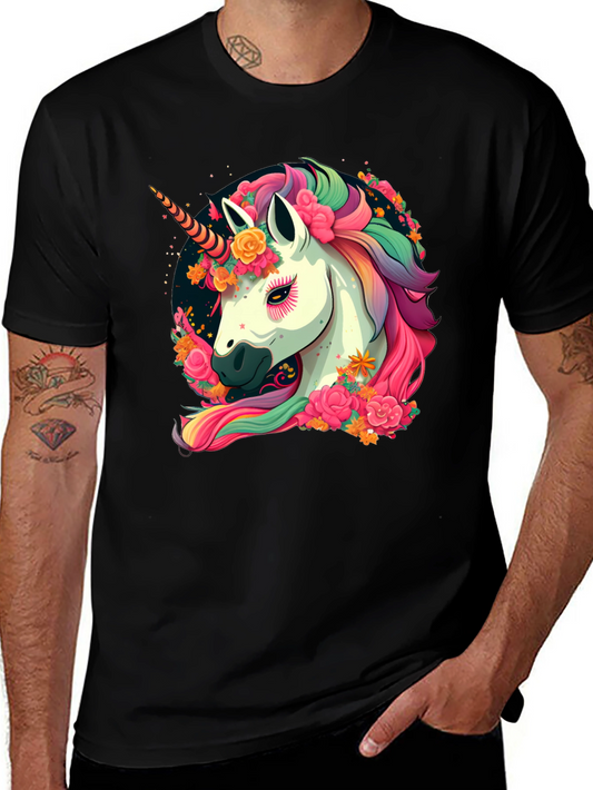 Unicorn Floral Black T-Shirt