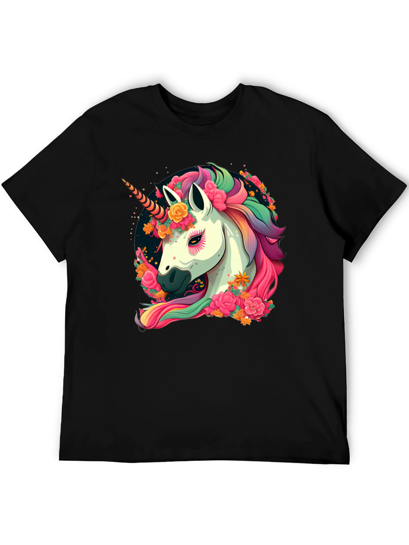 Unicorn Floral Black T-Shirt