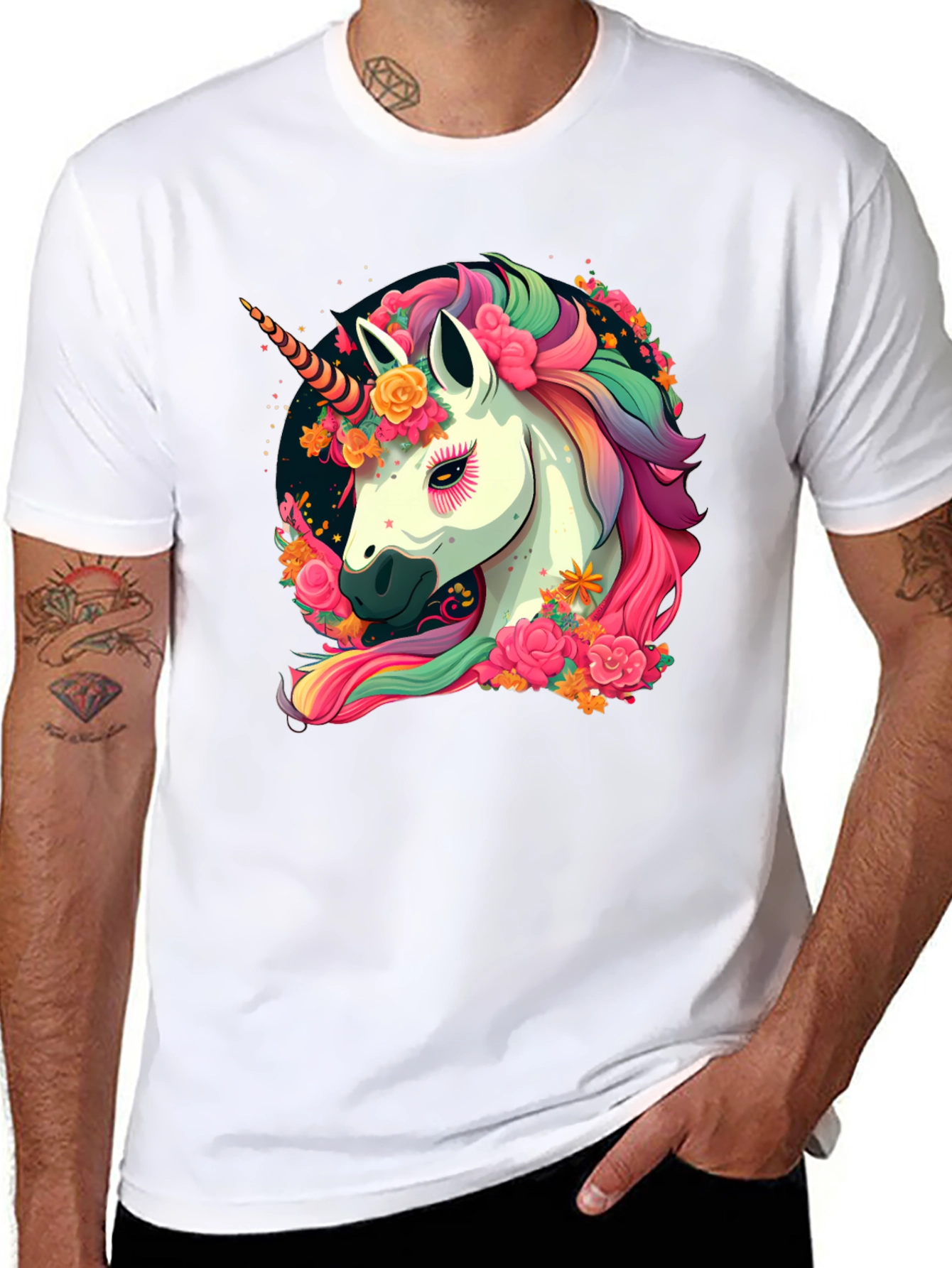Unicorn Floral Black T-Shirt