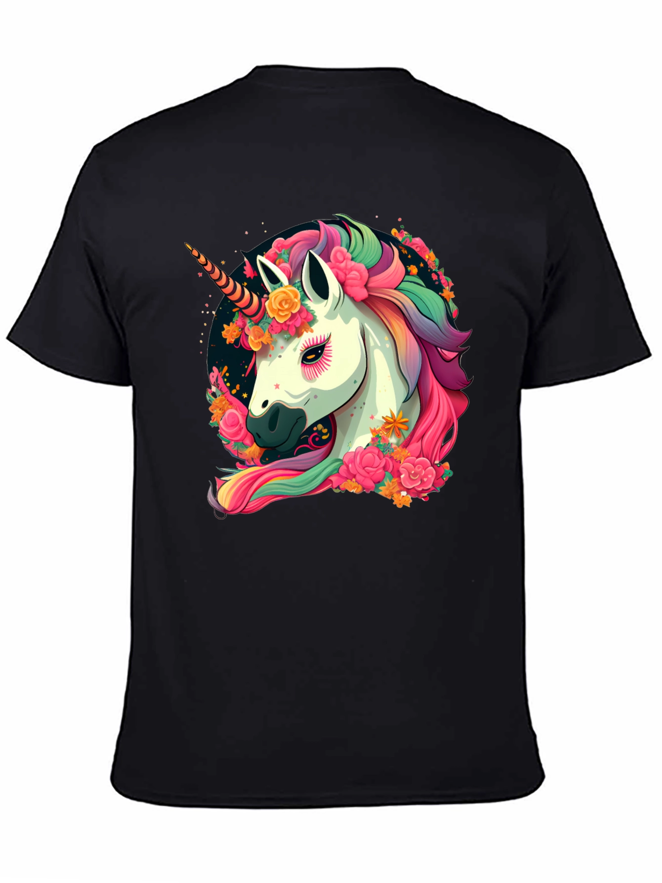 Unicorn Floral Black T-Shirt