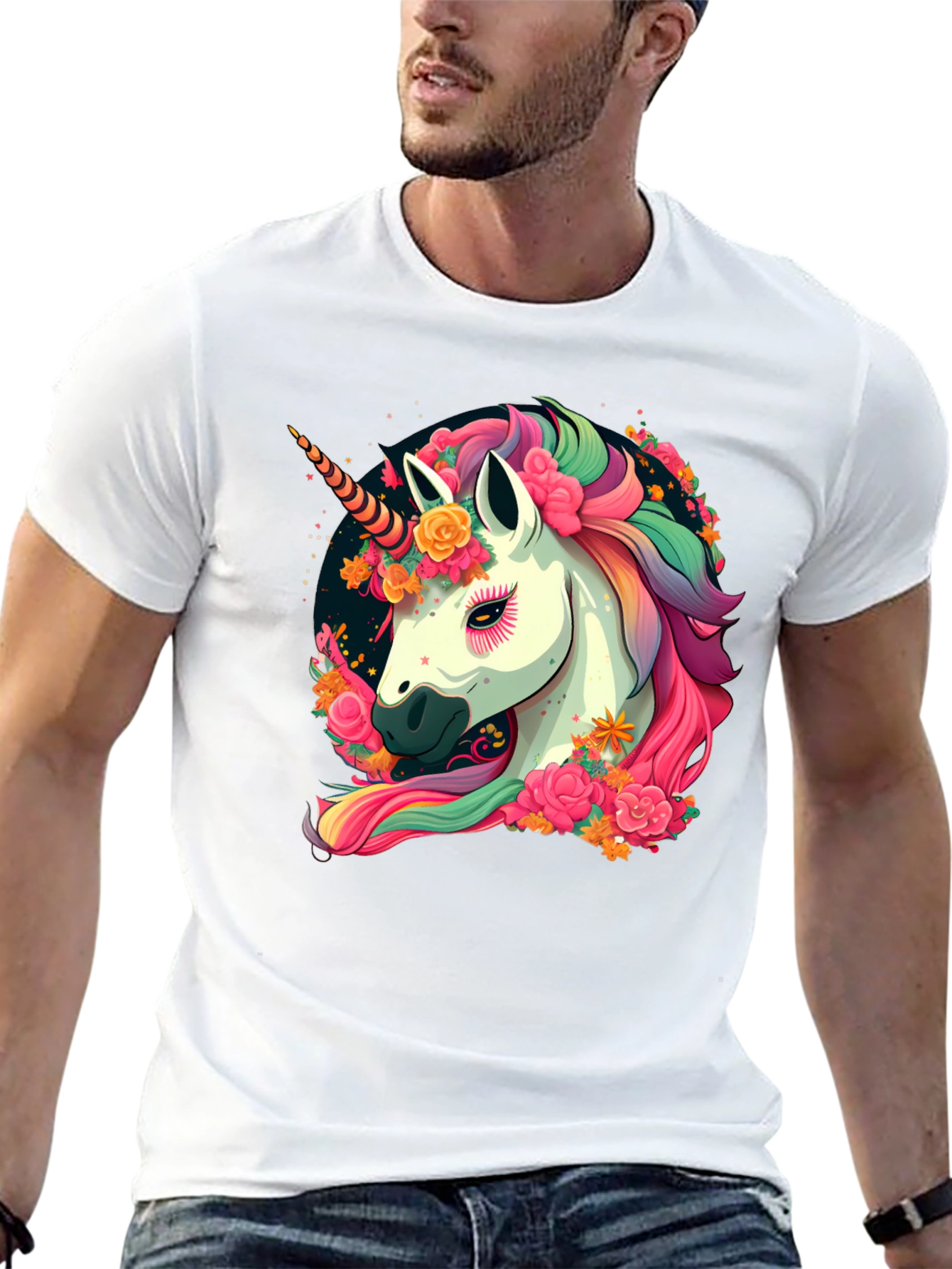 Unicorn Floral Black T-Shirt