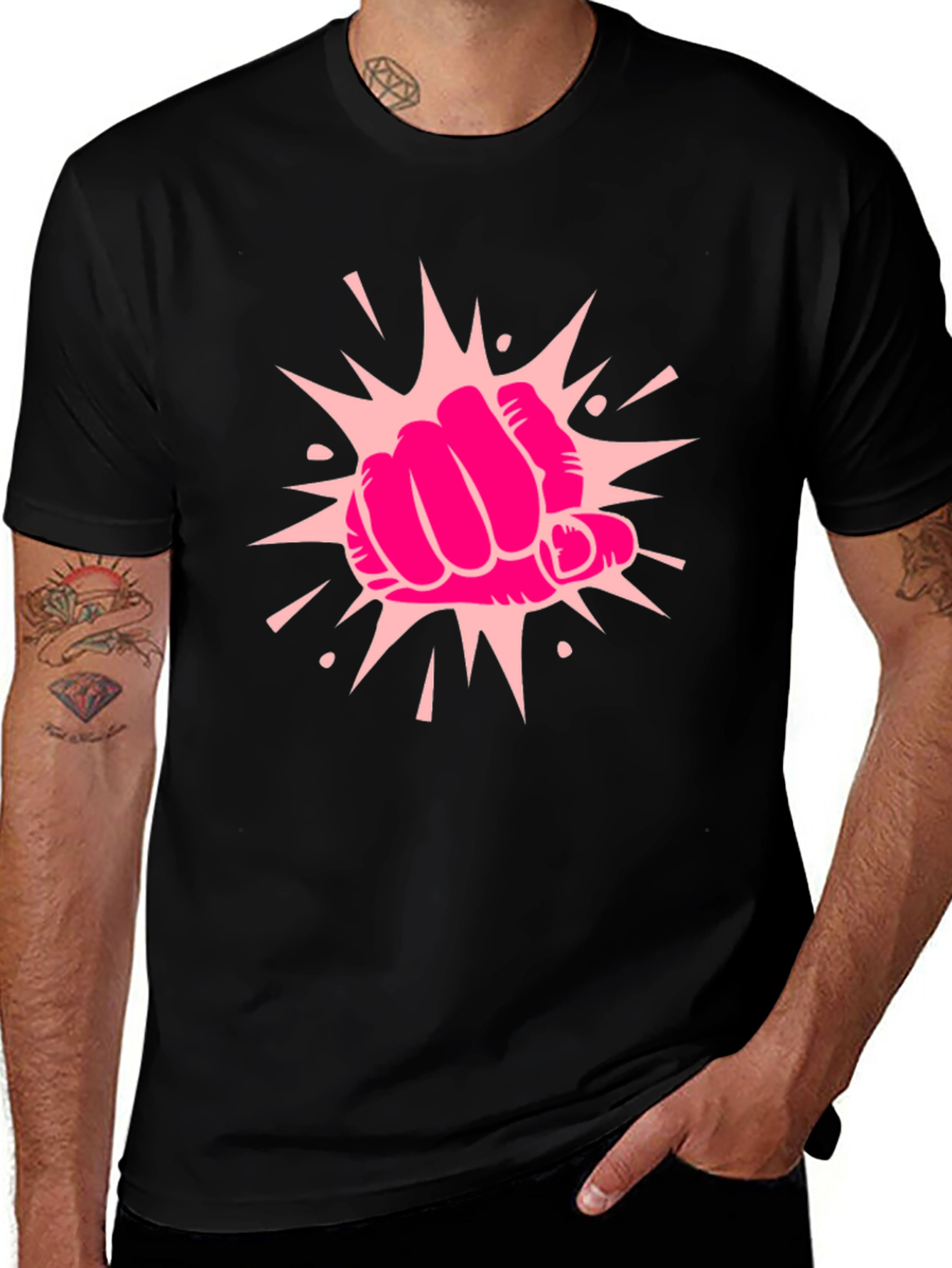 Power Punch Graphic Tee - Black Cotton T-Shirt