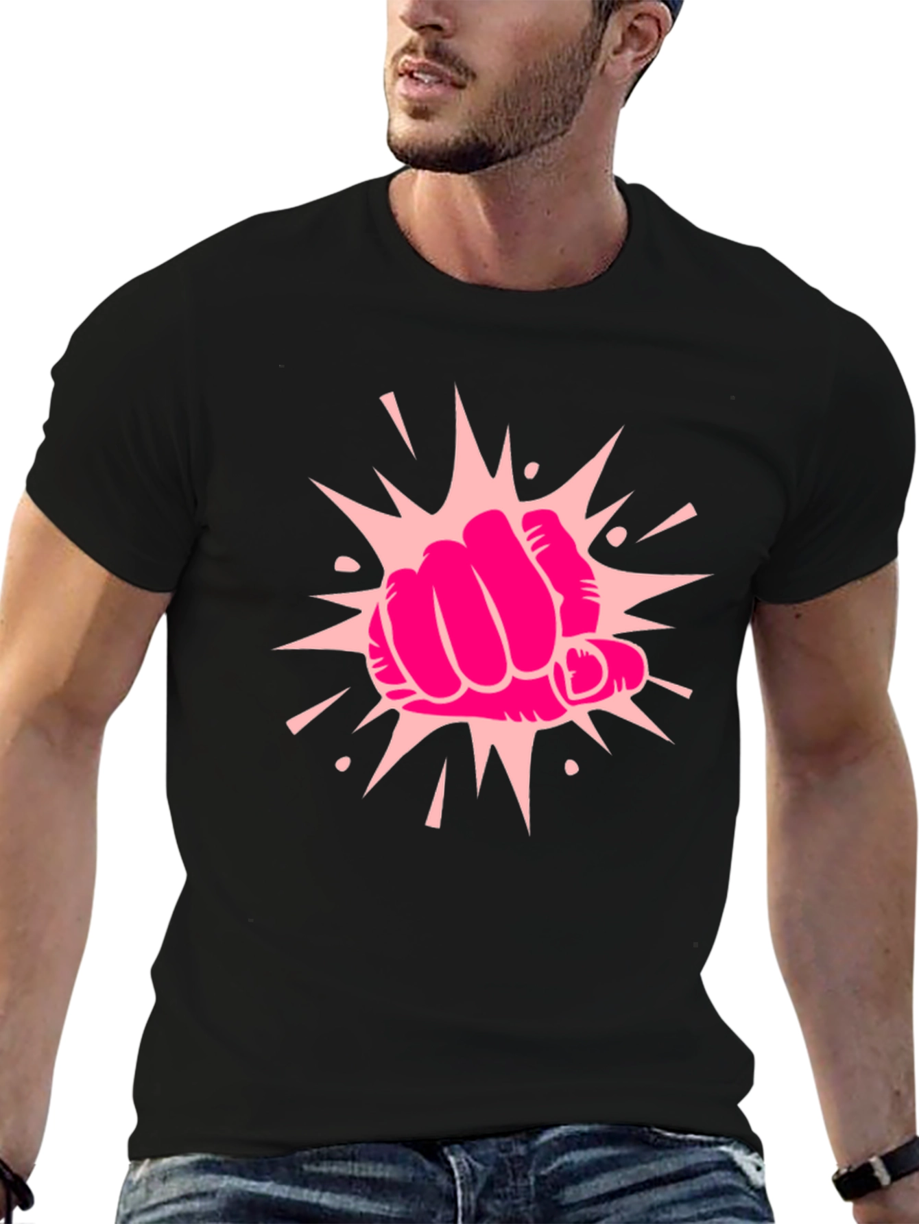 Power Punch Graphic Tee - Black Cotton T-Shirt
