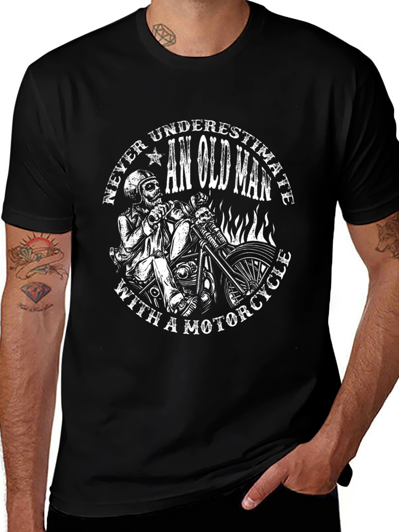 Never Underestimate Old Man With Motorcycle T-Shirt
