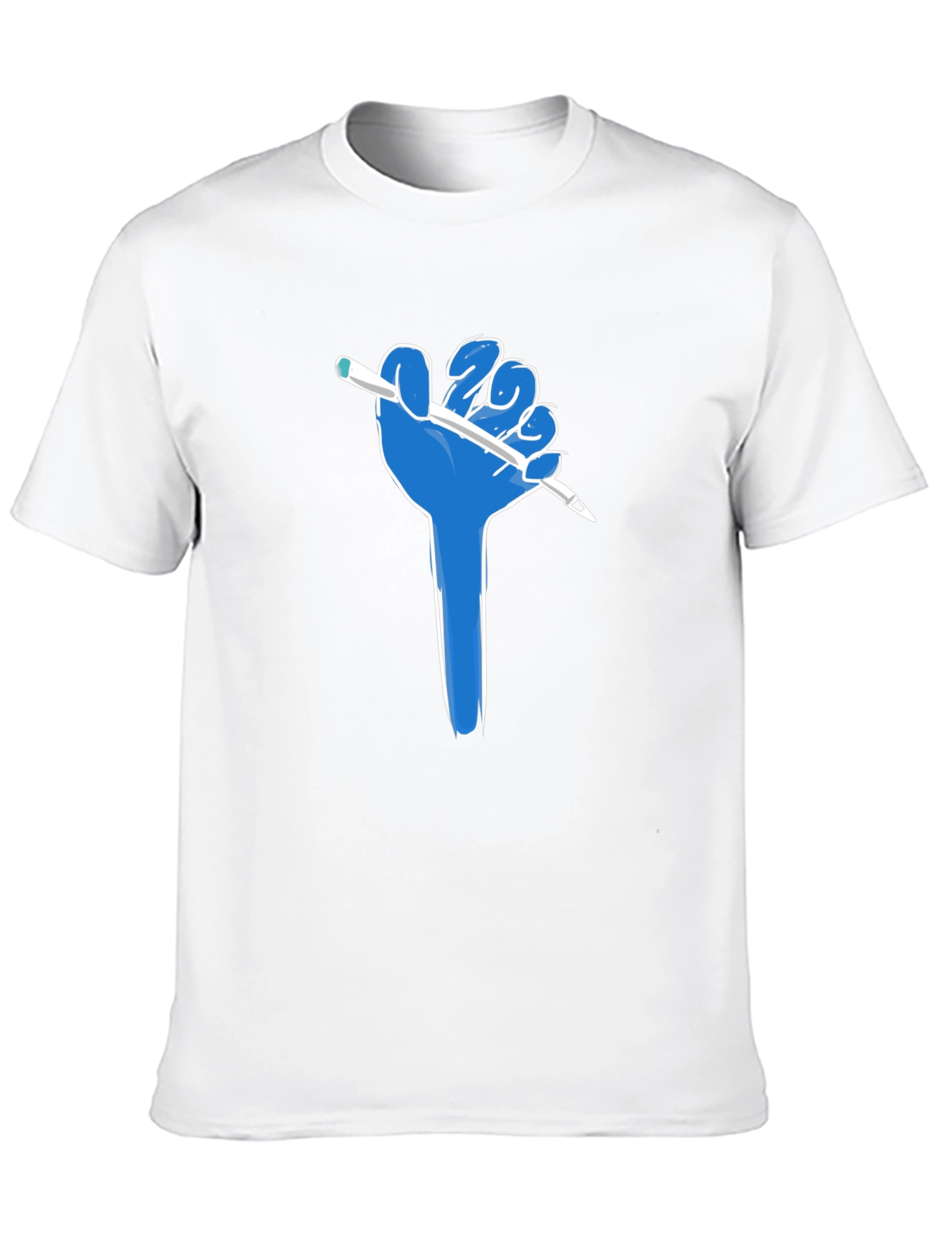 Creative Blue Hand Holding Pen Black T-Shirt
