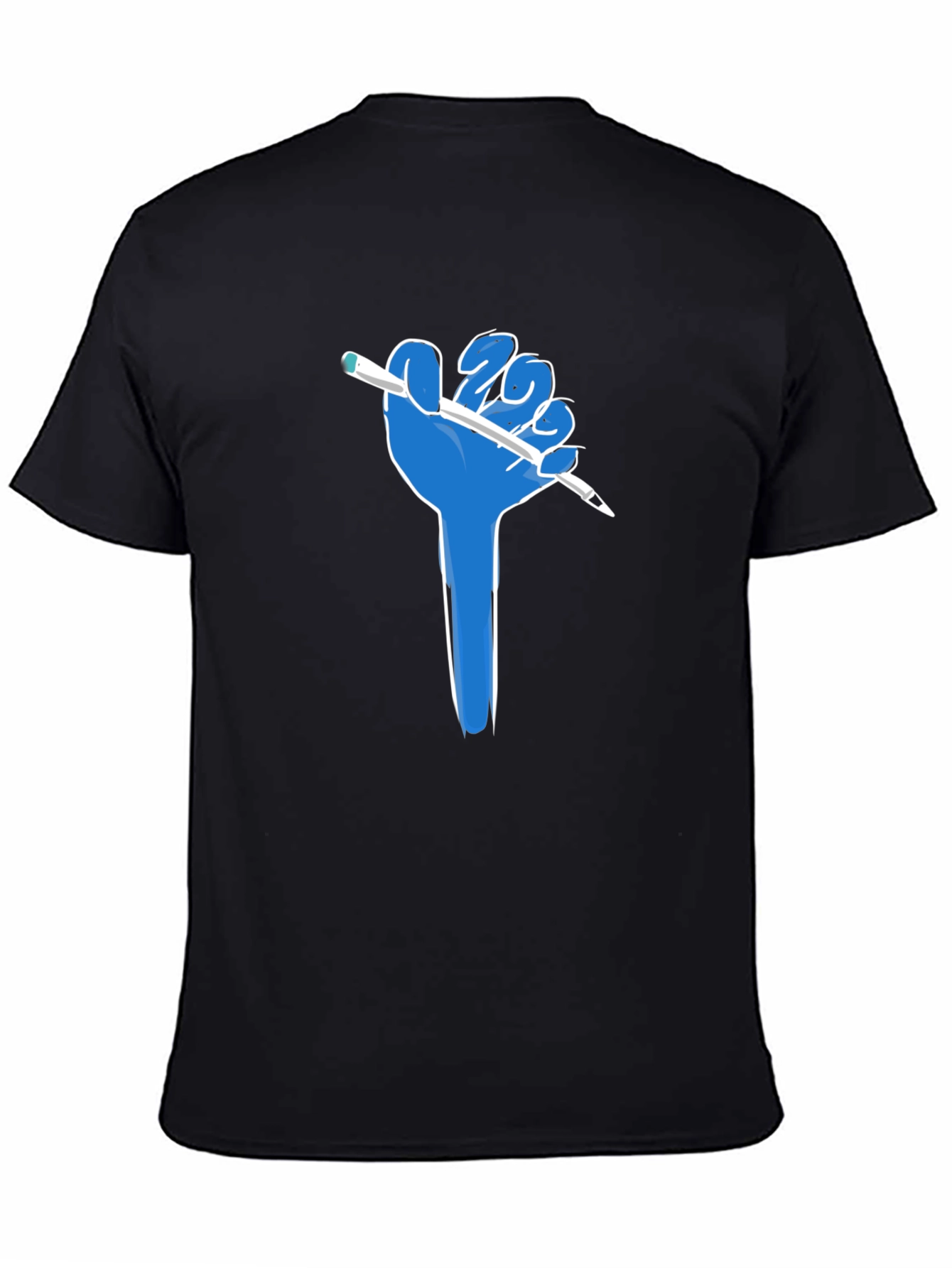 Creative Blue Hand Holding Pen Black T-Shirt