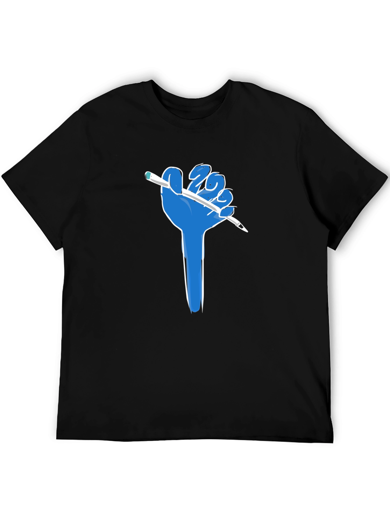 Creative Blue Hand Holding Pen Black T-Shirt