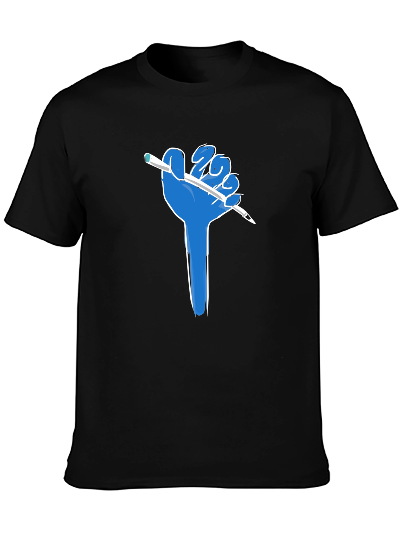 Creative Blue Hand Holding Pen Black T-Shirt