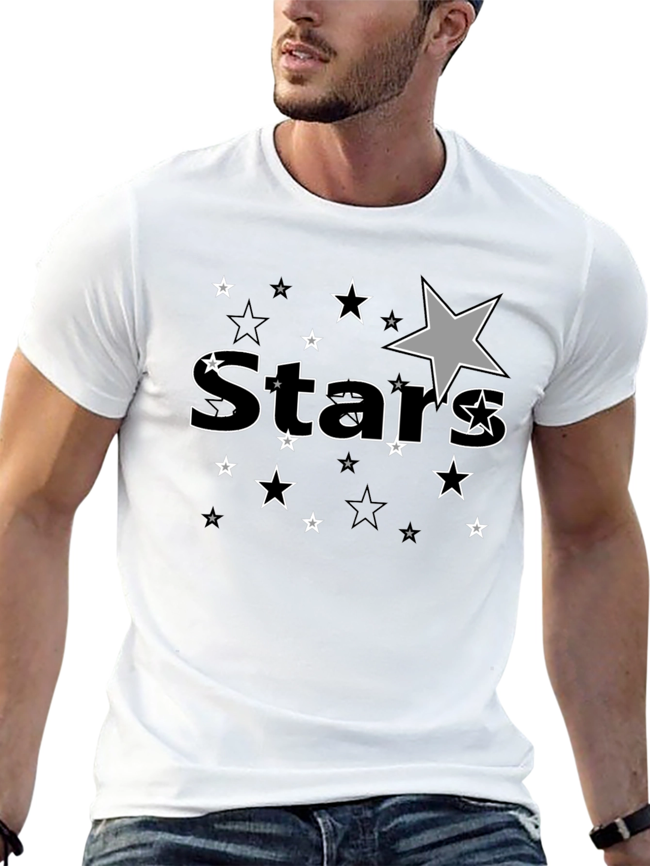 Stars Graphic Print Black T-Shirt for Men