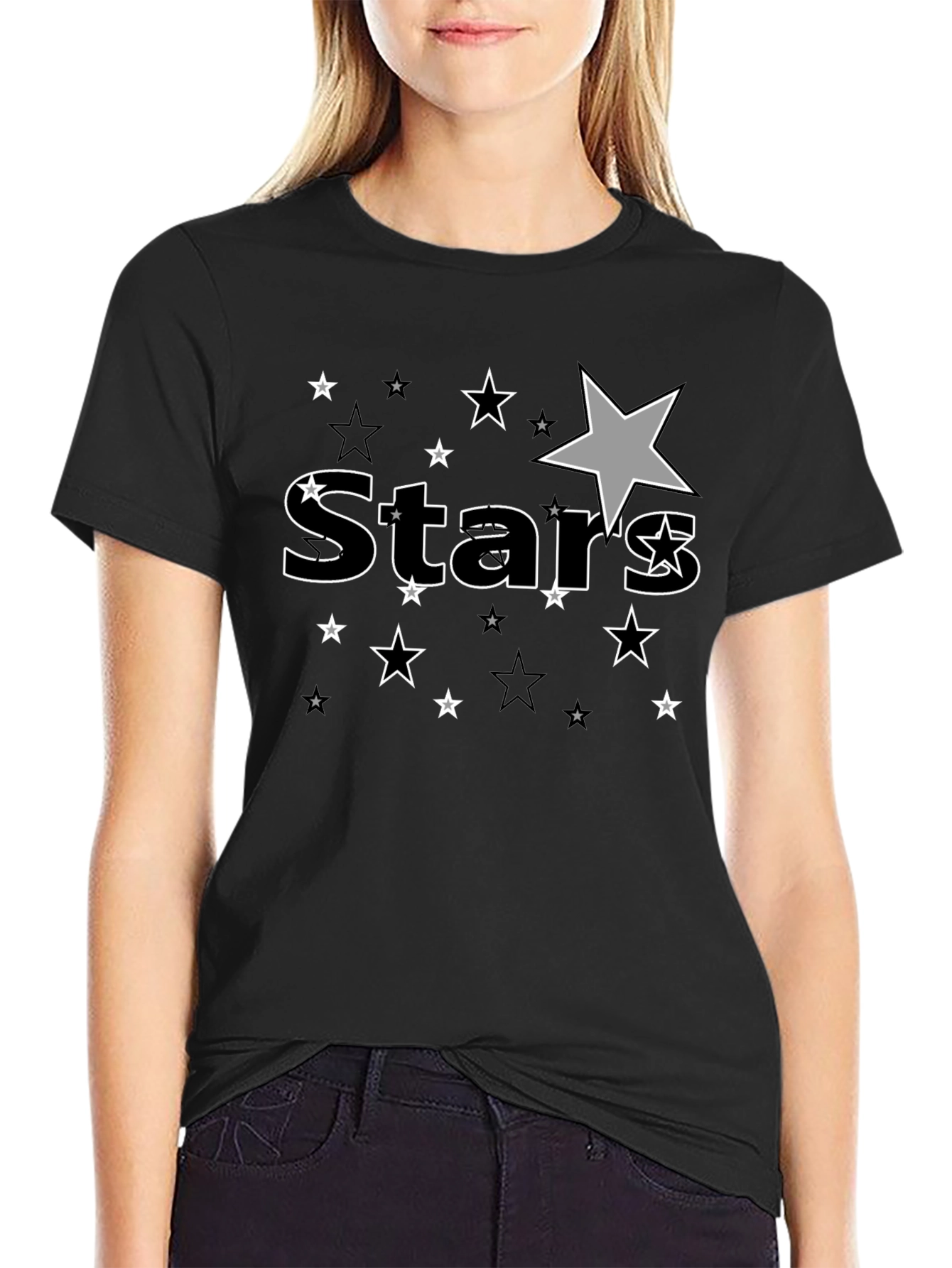 Stars Graphic Print Black T-Shirt for Men