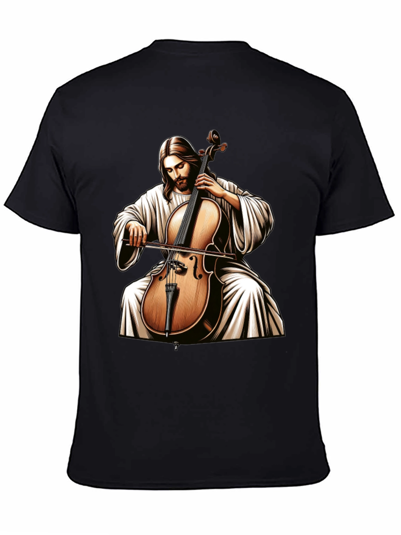 Jesus Playing Cello Black T-Shirt
