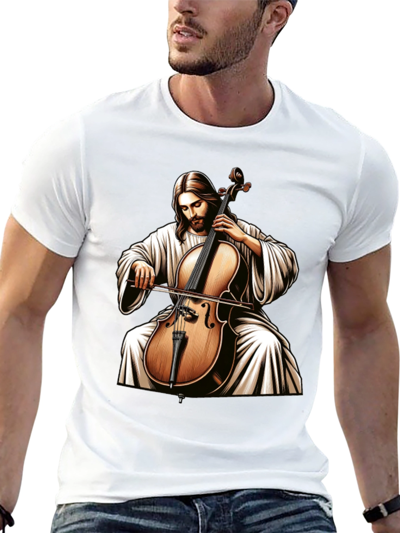 Jesus Playing Cello Black T-Shirt
