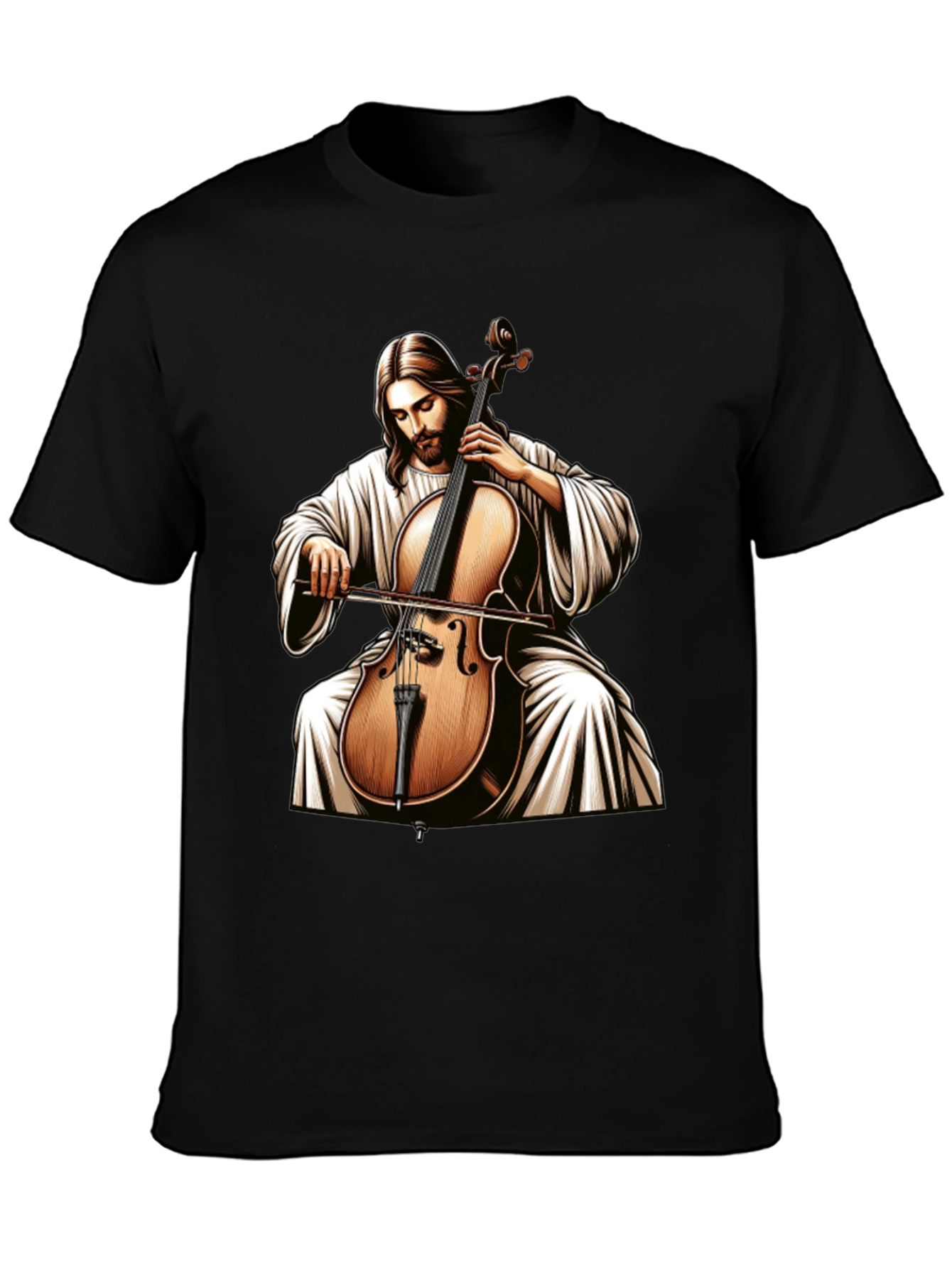 Jesus Playing Cello Black T-Shirt