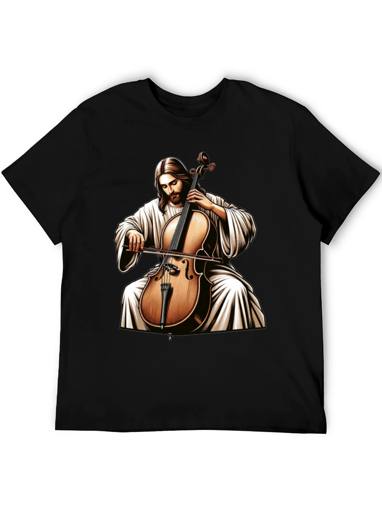 Jesus Playing Cello Black T-Shirt