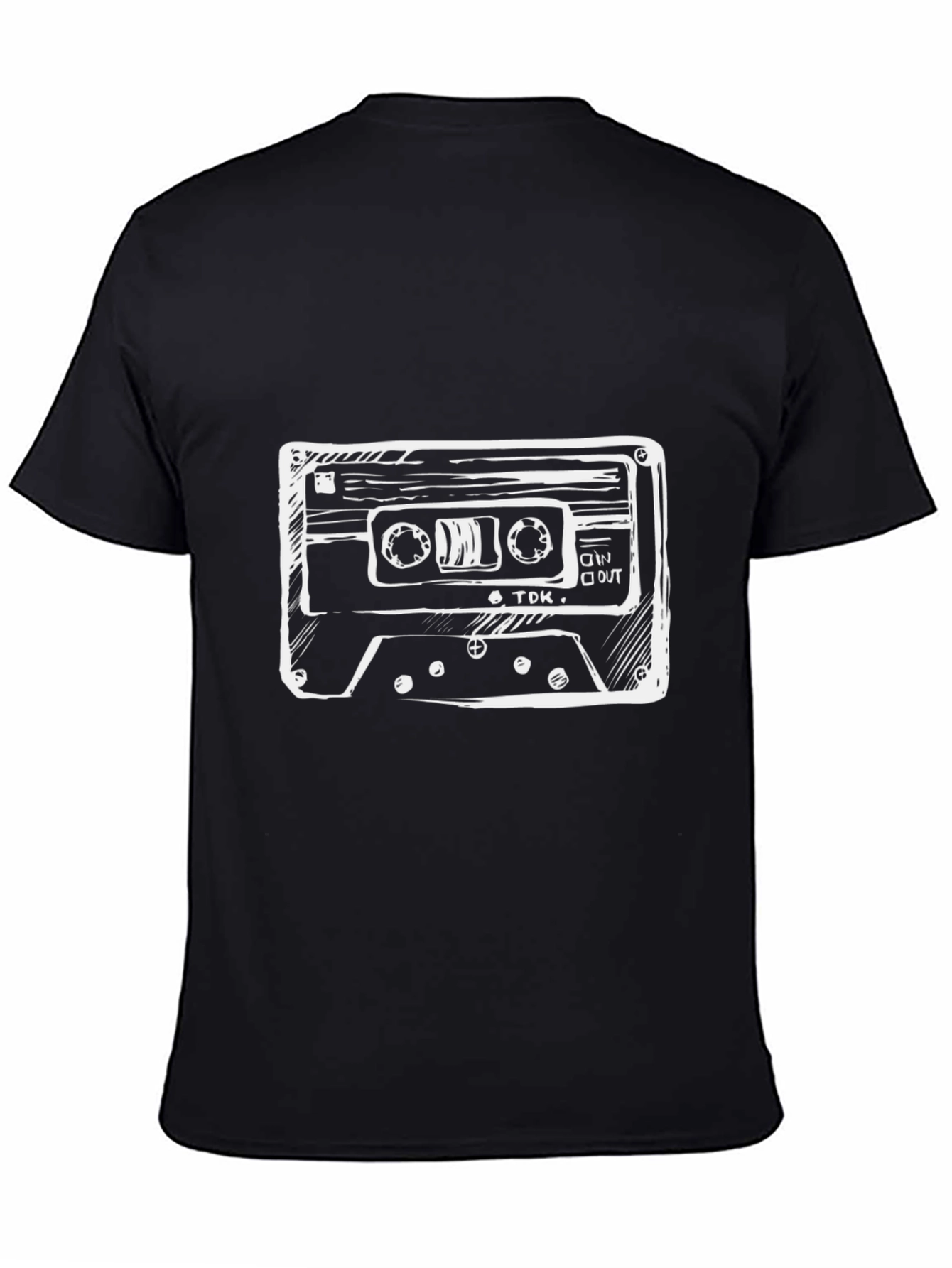 Retro Cassette Tape Graphic Tee - Black Cotton T-Shirt
