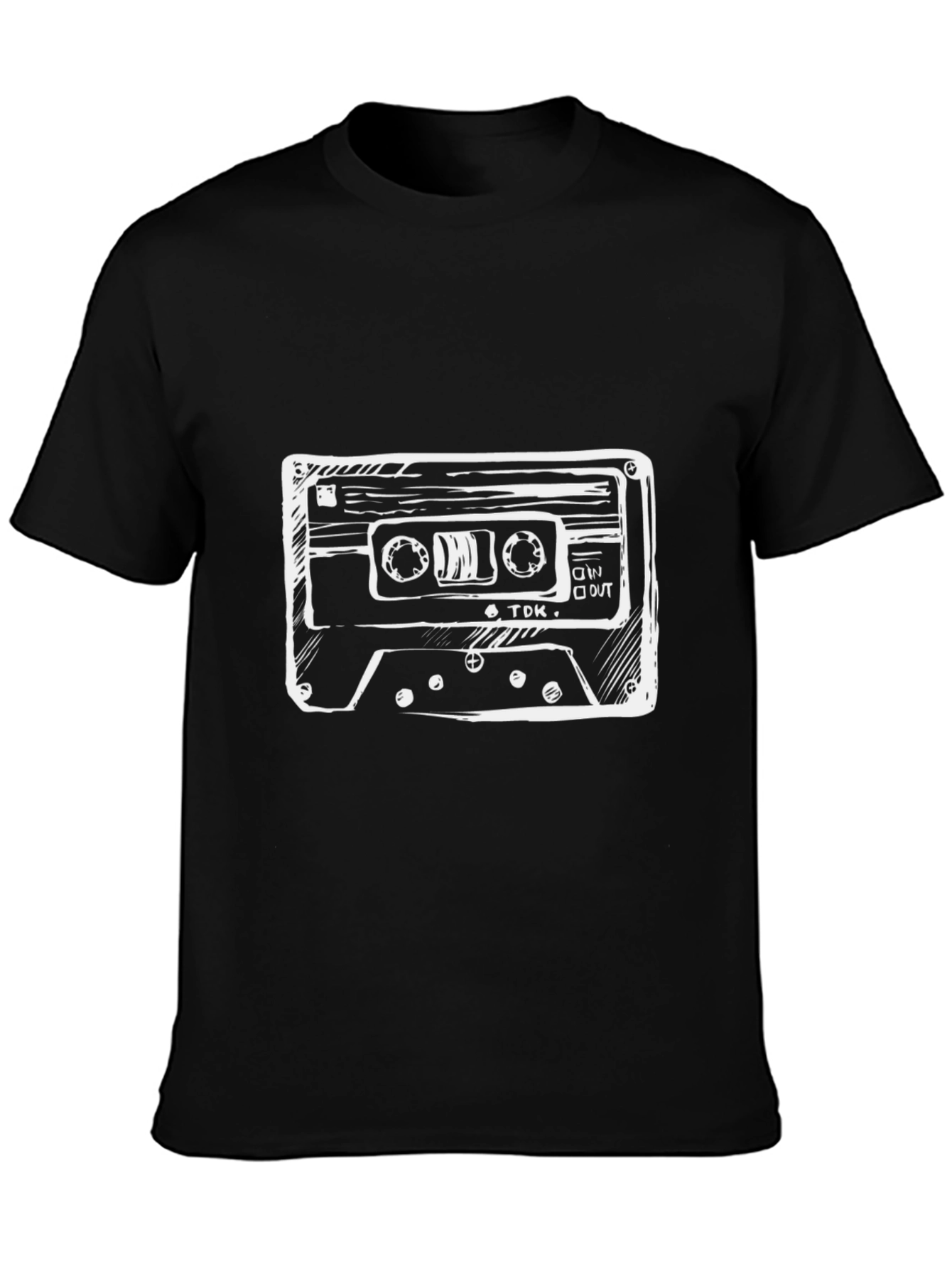 Retro Cassette Tape Graphic Tee - Black Cotton T-Shirt