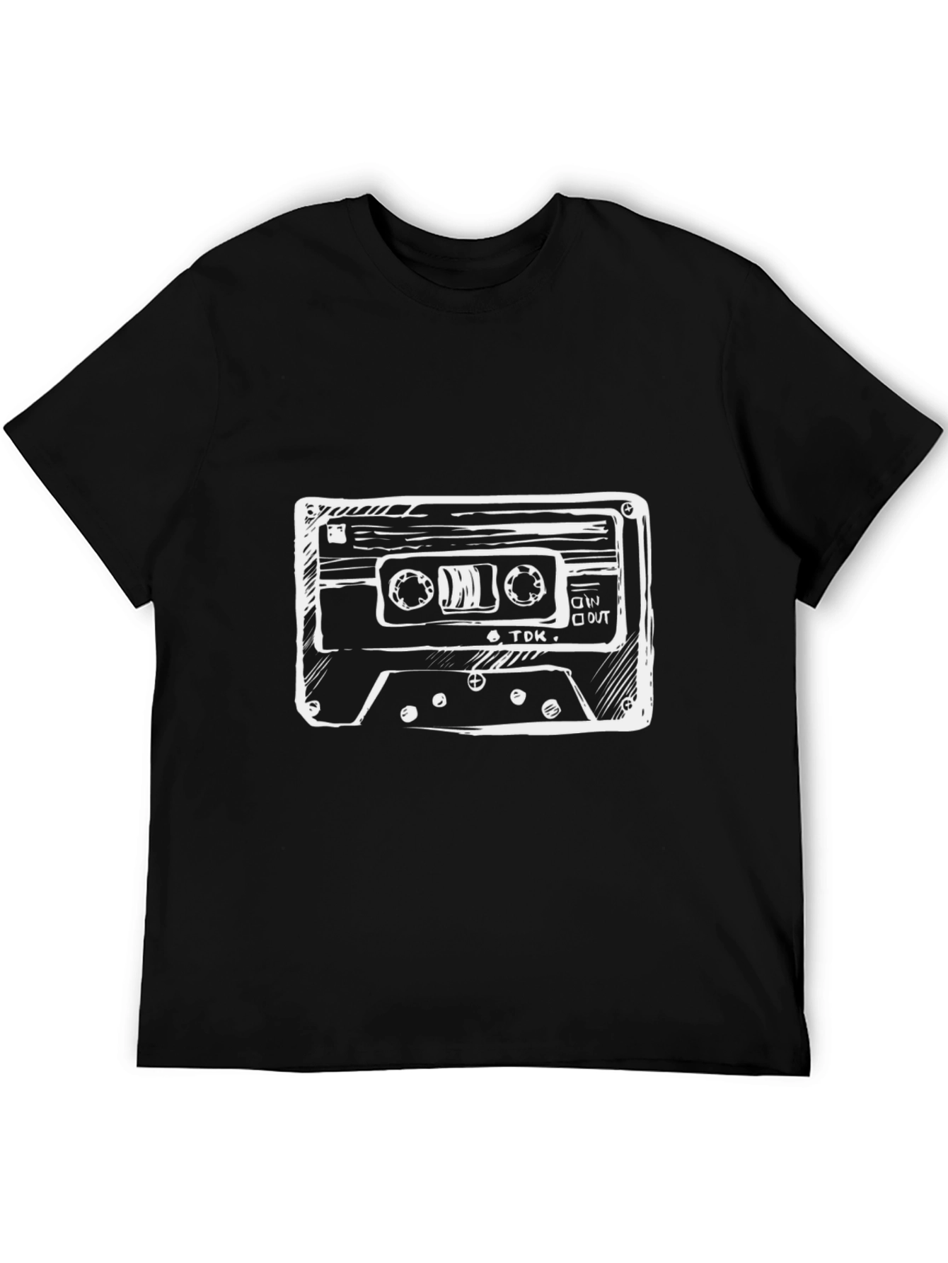 Retro Cassette Tape Graphic Tee - Black Cotton T-Shirt